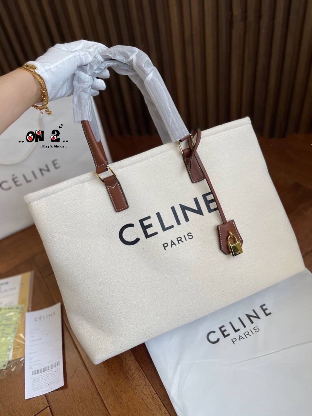 CELINE TOTE BAG / Celine Horizontal Cabas in Canvas with Celine print and calfskin 16" ไอเท็มสุดคิ้วท์ งานผ้าแคนวาสทรงชอปปิ้ง ตะเข็บสวย ปั๊มอะไหล่ ดีไซน์ทรง Shopping