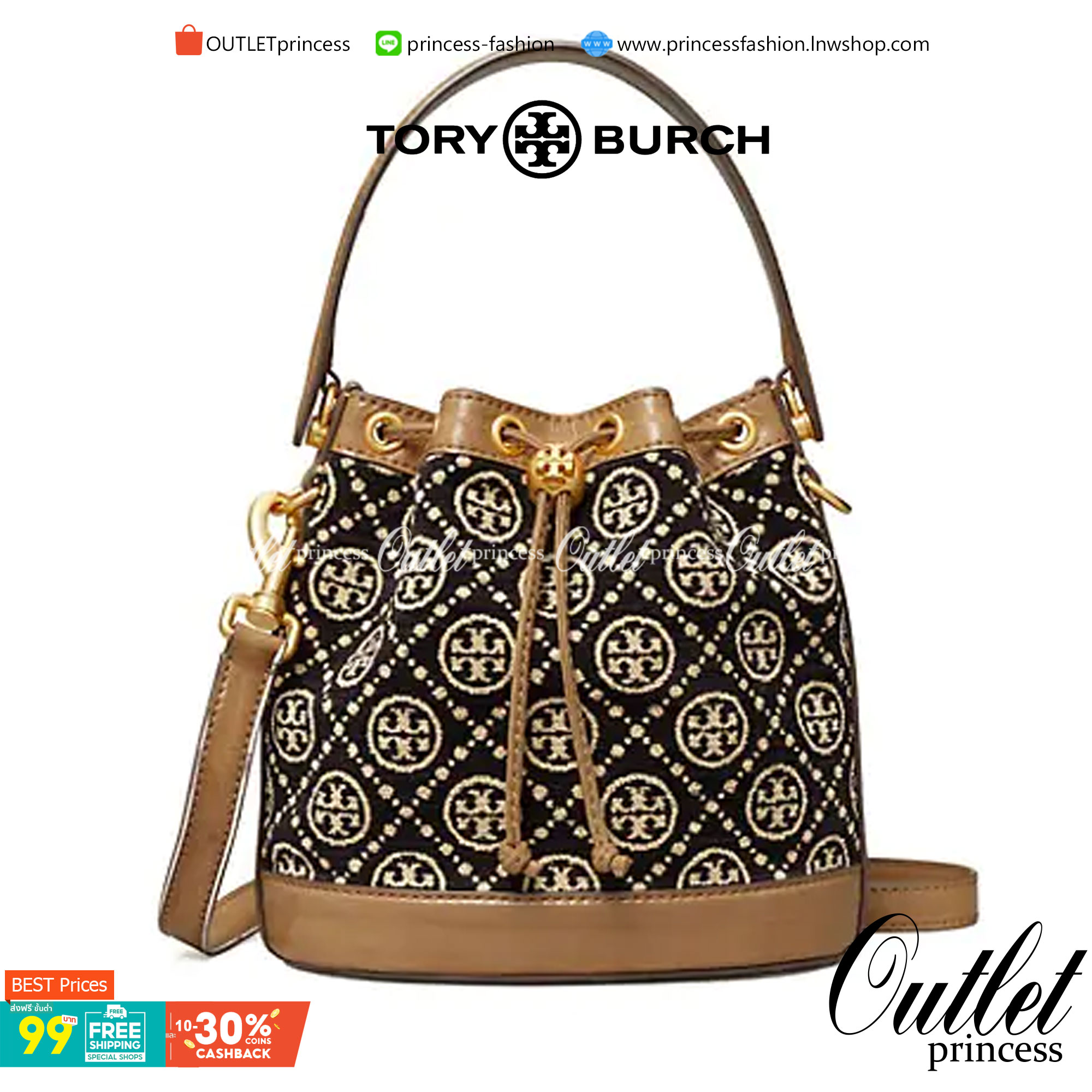OUTTLET 】Tory burch T Monogram Chenille Bucket Bag เปิดตัวอีกหนึ่งรุ่นกับกระเป๋าลาย T MONOGRAM รุ่นใหม่ล่าสุดจาก TORY BURCH พลาดไม่ได้กับโลโก้สุดคลาสสิก ลวดลาย T Monogram คือวัสดุ chenille หรือที่เรียกว่า ด้านไหมกำมะหยี่ มารังสรรค์ลงบนกระเป๋าBucketใบนี้ เ