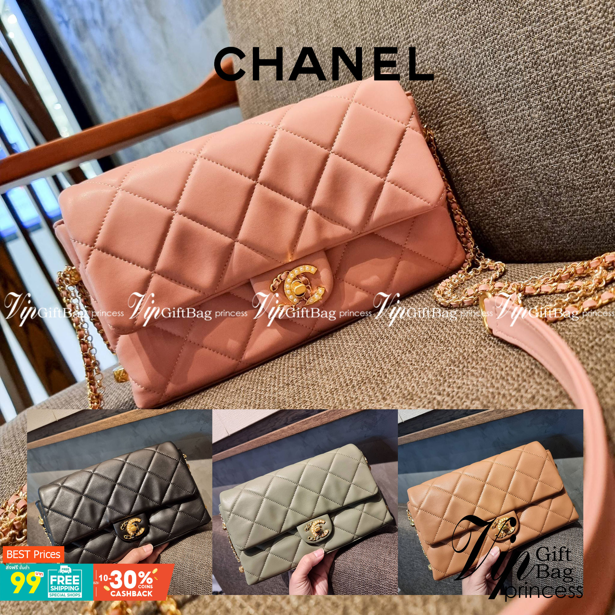 VIP 】สวยหรูพร้อมเสิร์ฟ!! กับไอเท็มสุดเลิฟจาก Chanel กระเป๋าสะพายที่สุดของความคุ้มค่า วัสดุหนังแกะนิ่มเต็มใบ เปิด-ปิดกระเป๋าด้วยตัวบิดล็อค ภายในกระเป๋าบุผ้าสวยหรู มีช่องโล่งกว้างจุของได้สบาย ใส่โทรศัพท์ กระเป๋าสตางค์ได้ มีช่องซิป 1 ช่อง ช่องย่อย 1 ช่อง ดีเ