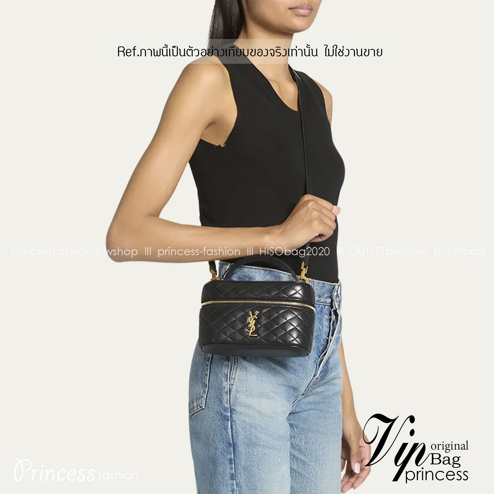 YSL GABY VANITY BAG กระเป๋าใส่เครื่องสำอางซิปรอบ งานหนังสวยเต็มใบ สีดำอะไหล่ทองสวยคลาสสิก 🧡เกรดวีไอพี ไฮเอน