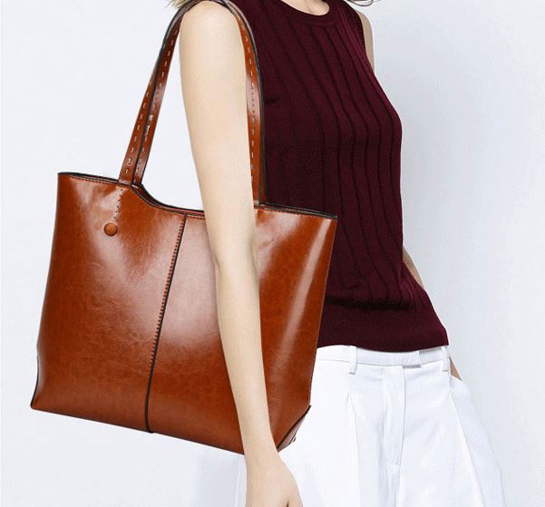 กระเป๋าสะพายข้างผู้หญิง กระเป๋าผู้หญิง ใบใหญ่ ใส่ของได้เยอะ ดีไซน์ แต่งตะเข็บ โชว์ลายหนัง สวย ๆ กระเป๋าผู้หญิง วินเทจ 507820