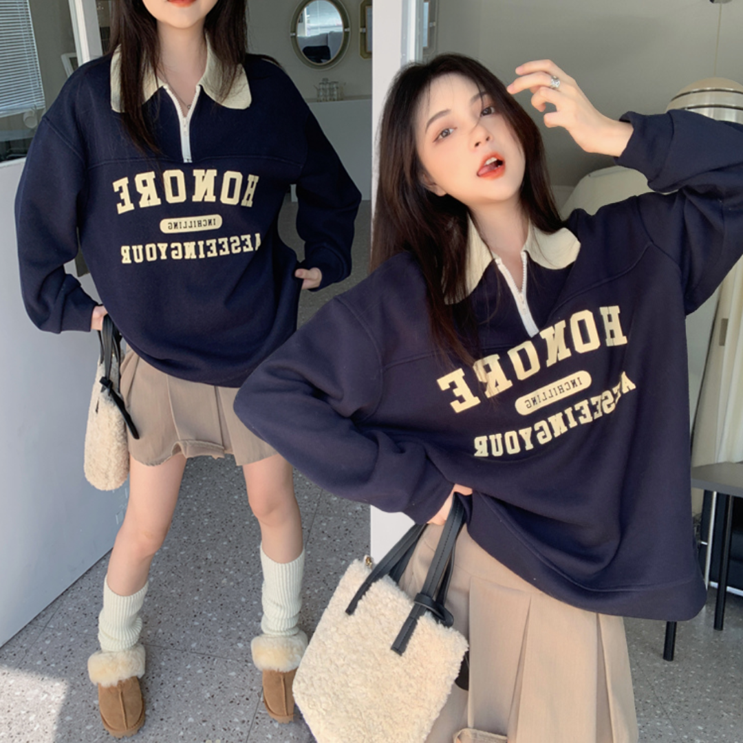 พร้อมส่ง 🥣 Chaya sweater เสื้อสเวตเตอร์คอปกสีกรมท่า (IN38329)