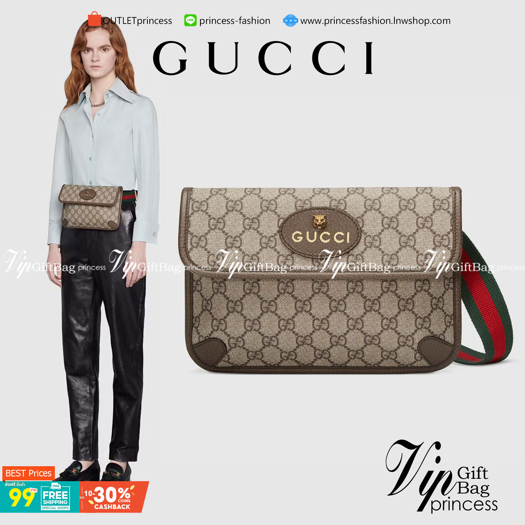 หนังแท้ GUCCI GG Black belt bag พร้อมส่งที่ไทย