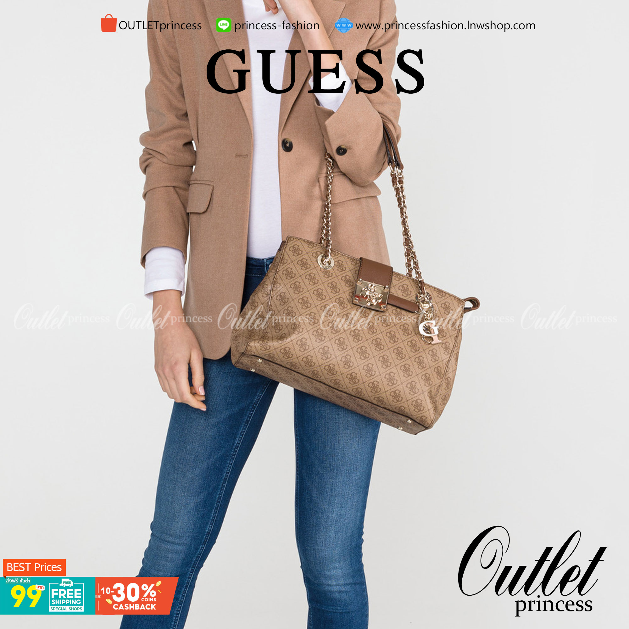 กระเป๋าสะพายไหล่ Guess Logo City Small Society Satchel กระเป๋าสะพายไหล่ ขนาดกำลังดี วัสดุ pu สวยอยู่ทรง มาพร้อมพวงกุญแจน่ารักๆ ถอดออกได้ ด้านหน้าประดับโลโก้แบรนด์ เปิดปิดด้วยซิป มี 2 ช่องหลักใช้งาน ภายในช่องซิปหน้าแยกเป็นสัดส่วนการใช้งาน ซิปช่อง 2 โล่งกว้