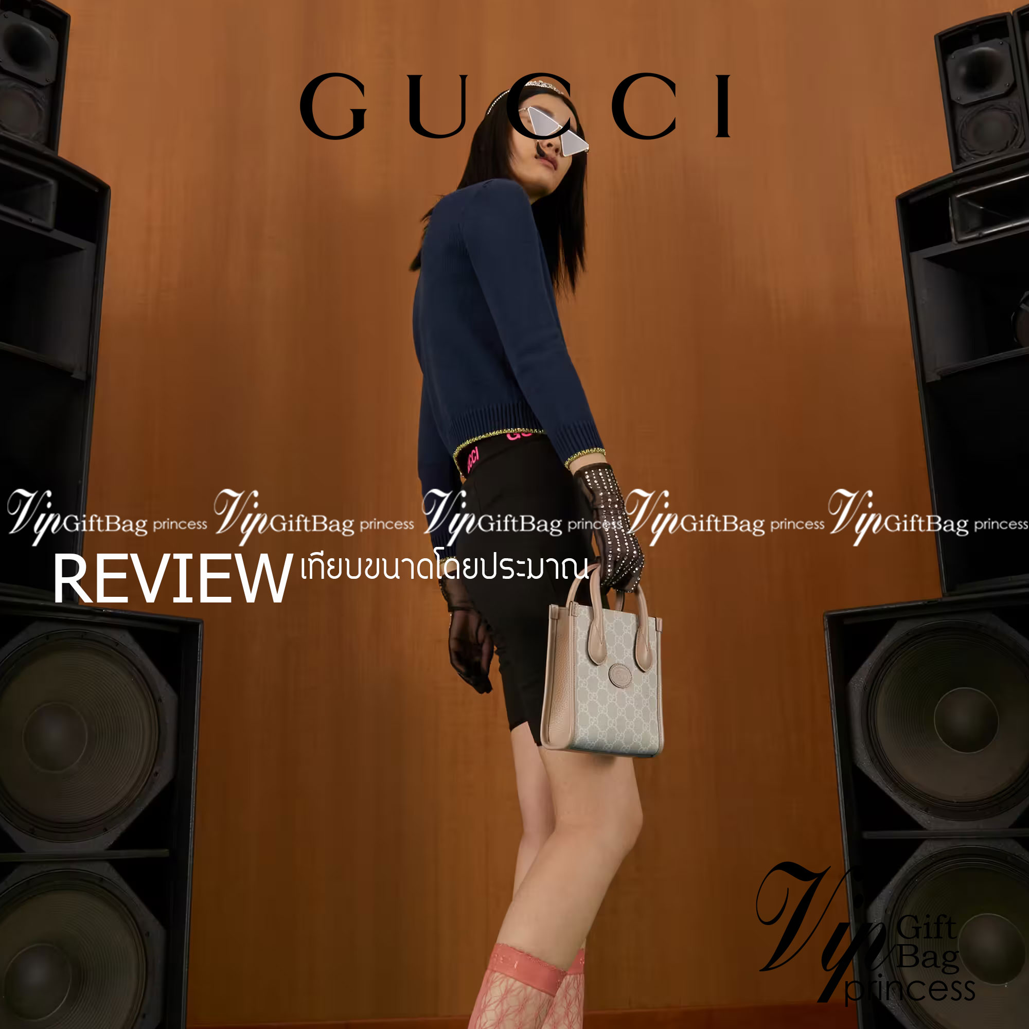 หนังแท้ GUCCI Mini tote bag with Interlocking G พร้อมส่งที่ไทย Beige and white GG Supreme canvas เกรดออริจินอล ภาพสินค้าถ่ายจากงานขายจริง ใช้งานต่างประเทศได้ The mini tote bag is complete with an oatmeal leather trim and an Interlocking G tag.
