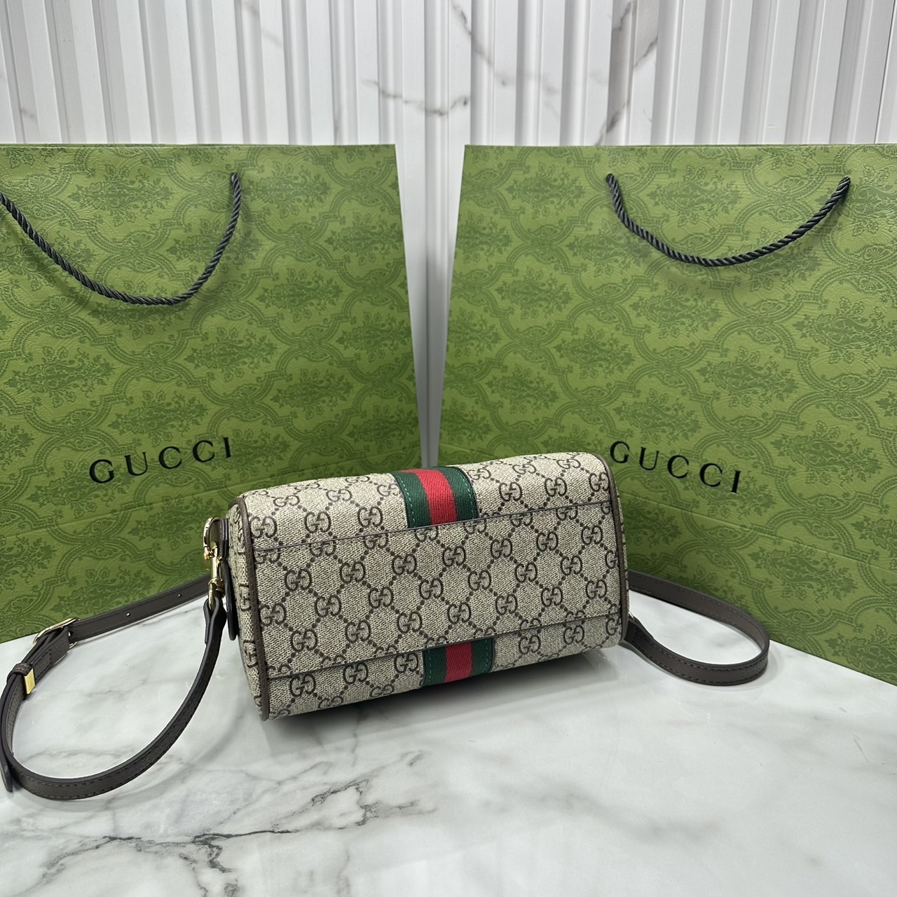 ORI หนังแท้ | Gucci Ophidia boston bag GG Monogram Double G / Gucci Keepall Bag กระเป๋าสะพายทรงหมอนบอสตัน รูปทรงใช้งานง่าย ฟังก์ชั่นการใช้งานที่ได้รับการตีความใหม่