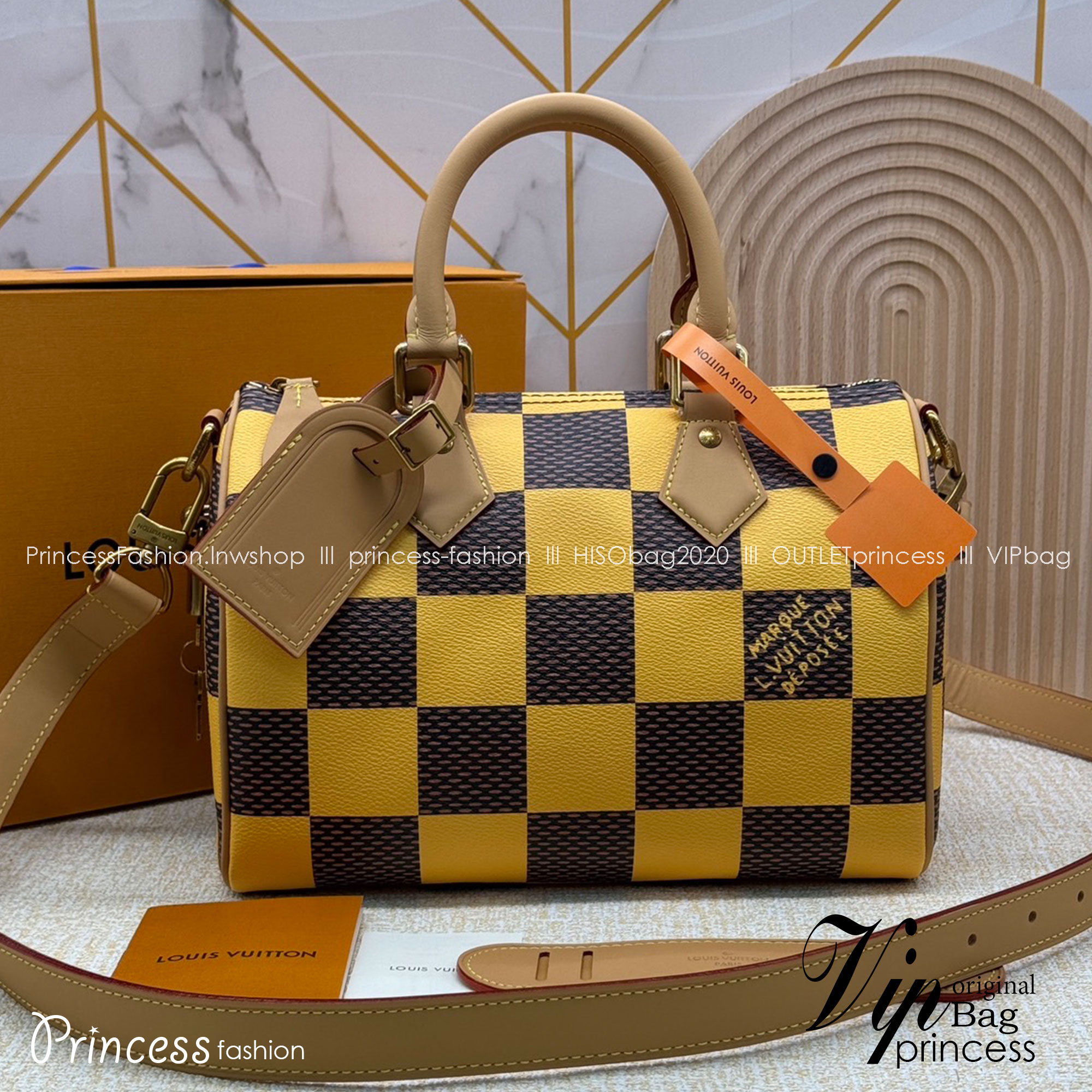 TOP ORI สลับแท้ 1:1 ผ่านทุก ตม LV Speedy 25 Bandoulière Damier Pop กระเป๋าสะพายสปีดี้สีใหม่ Jaune Mat ราพุ่งไปแล้ว หลังจากตะลิชถือ