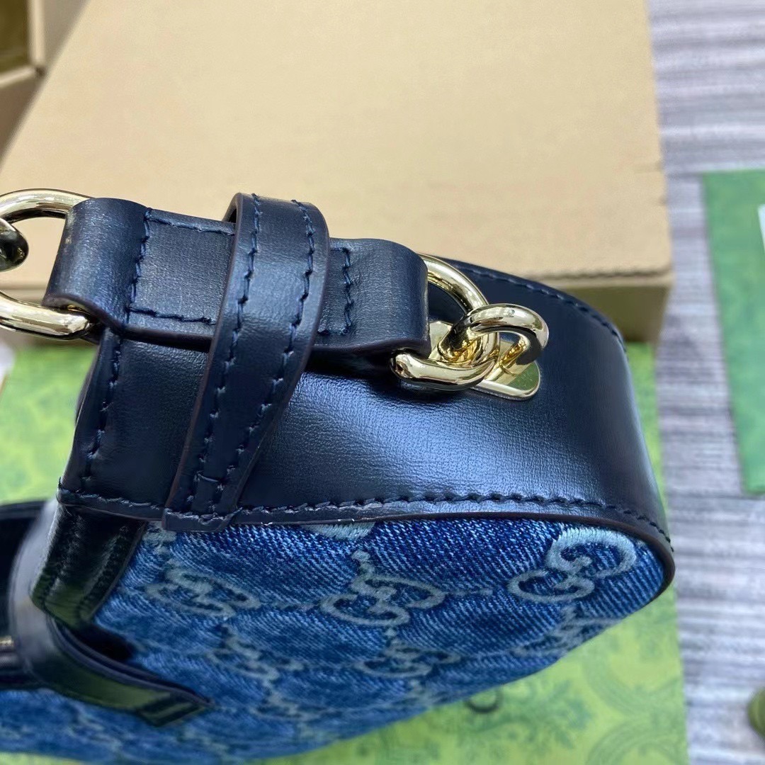 GUCCI MOON SIDE MINI SHOULDER BAG Blue GG denim กระเป๋าสะพายไหล่เดนิม เกรดออริ ท็อป สลับแท้ 1:1 เกรดดีสุด ใช้งานต่างประเทศได้