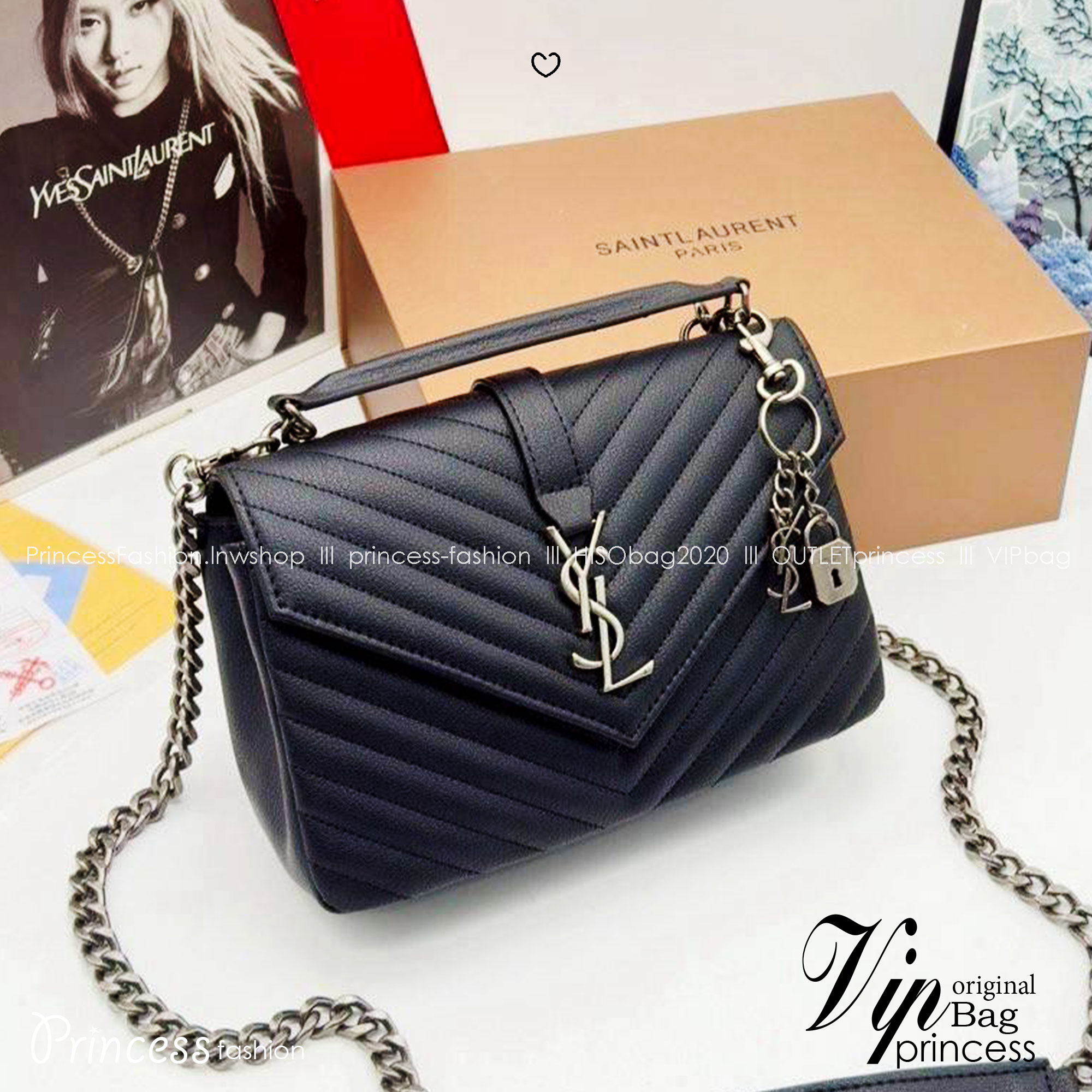 YSL College Medium in quilted leather Bag กระเป๋าสะพายไหล่ ดีไซน์ทรงสวยหรู ดูแพง วัสดุหนังลายคาร์เวีย เปิด-ปิดด้วยกระดุมแม่เหล็ก ภายในโล่งกว้าง แบ่งสัดส่วนไว้อย่างดี มาพร้อมหูจับในตัว
