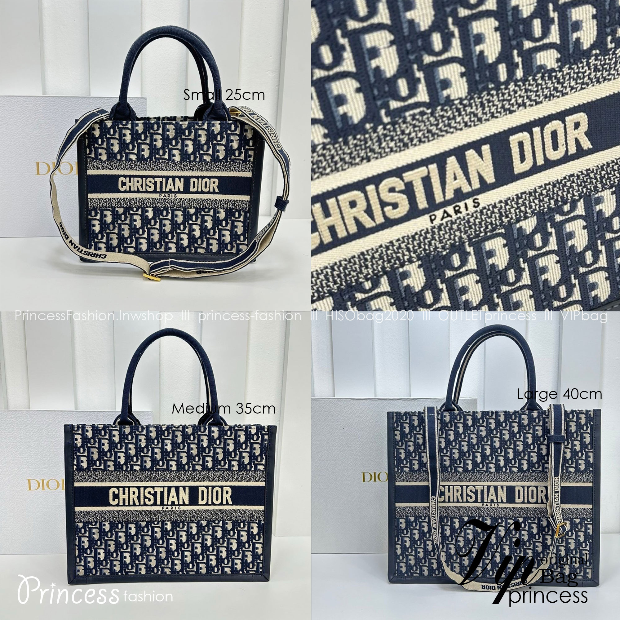 พร้อมส่ง 3 ไซส์ DIOR Small Dior Book Tote Blue Dior Oblique Embroidery กระเป๋าทรงโท้ท เกรดออริ สลับแท้ 1:1 ใช้ต่างประเทศได้