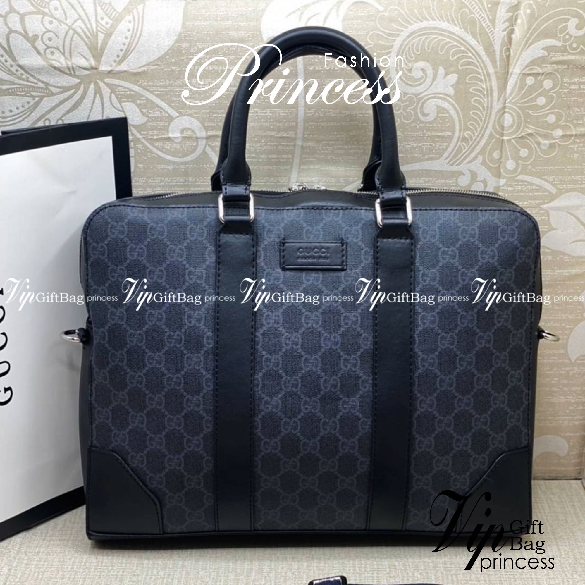 Gucci GG Supreme Briefcase พร้อมส่งที่ไทย ภาพสินค้าถ่ายจากงานจริง GG Supreme work bag with Web shoulder strap