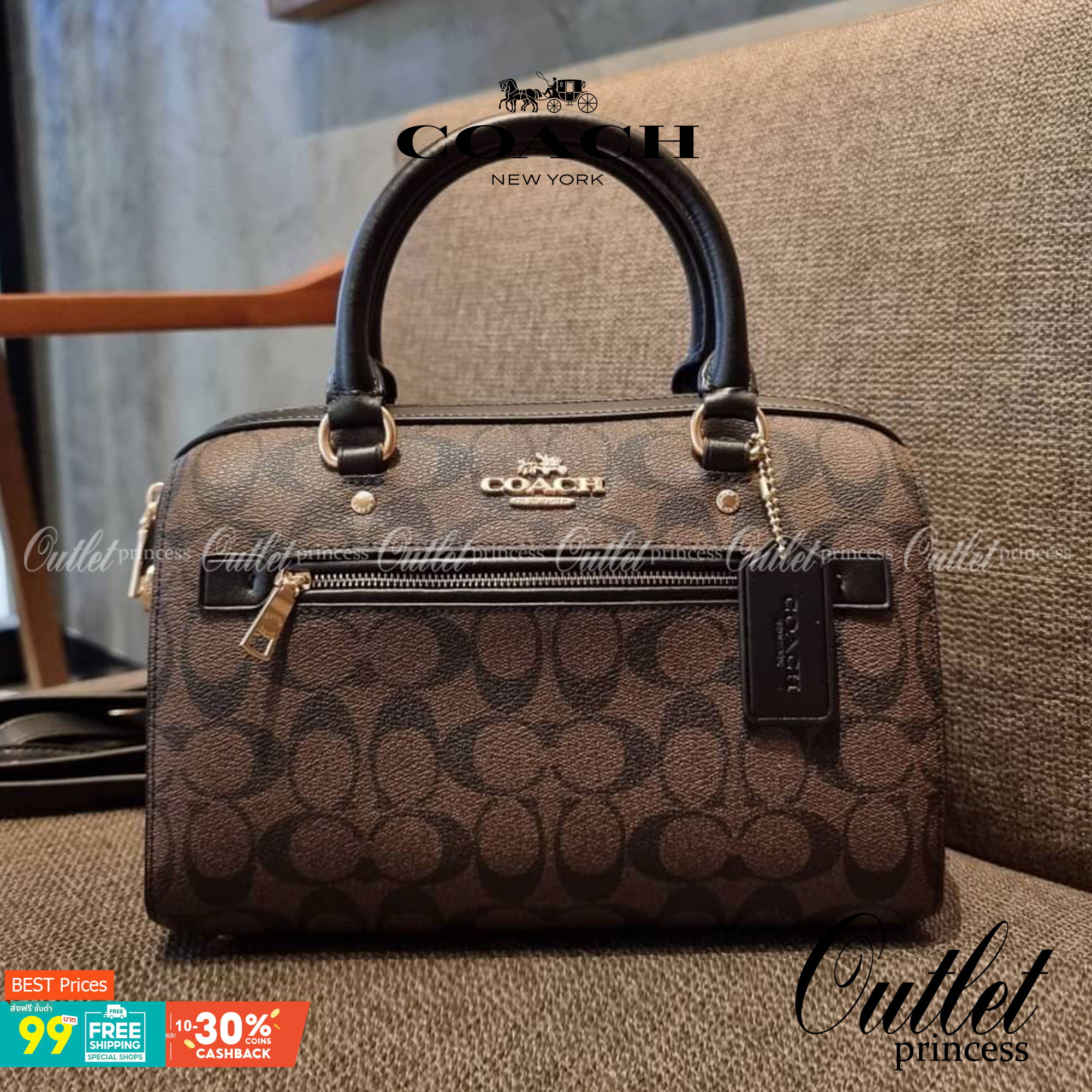 COACH F83607 ROWAN SATCHEL IN SIGNATURE CANVAS กระเป๋าทรงหมอนยอดฮิต คลาสสิคใช้งานได้ไม่มีเบื่อ มาครบสีขายดี ด้วยรูปทรงสวยงาม และใช้งานได้อย่างกระฉับกระเฉง วัสดุหนังแคนวาสเคลือบลาย ทนทาน ภายในโล่งกว้าง มีช่องซิปและแบ่งสัดส่วนได้ลงตัว บอกเลยว่าสาวๆพลาดไม่ได