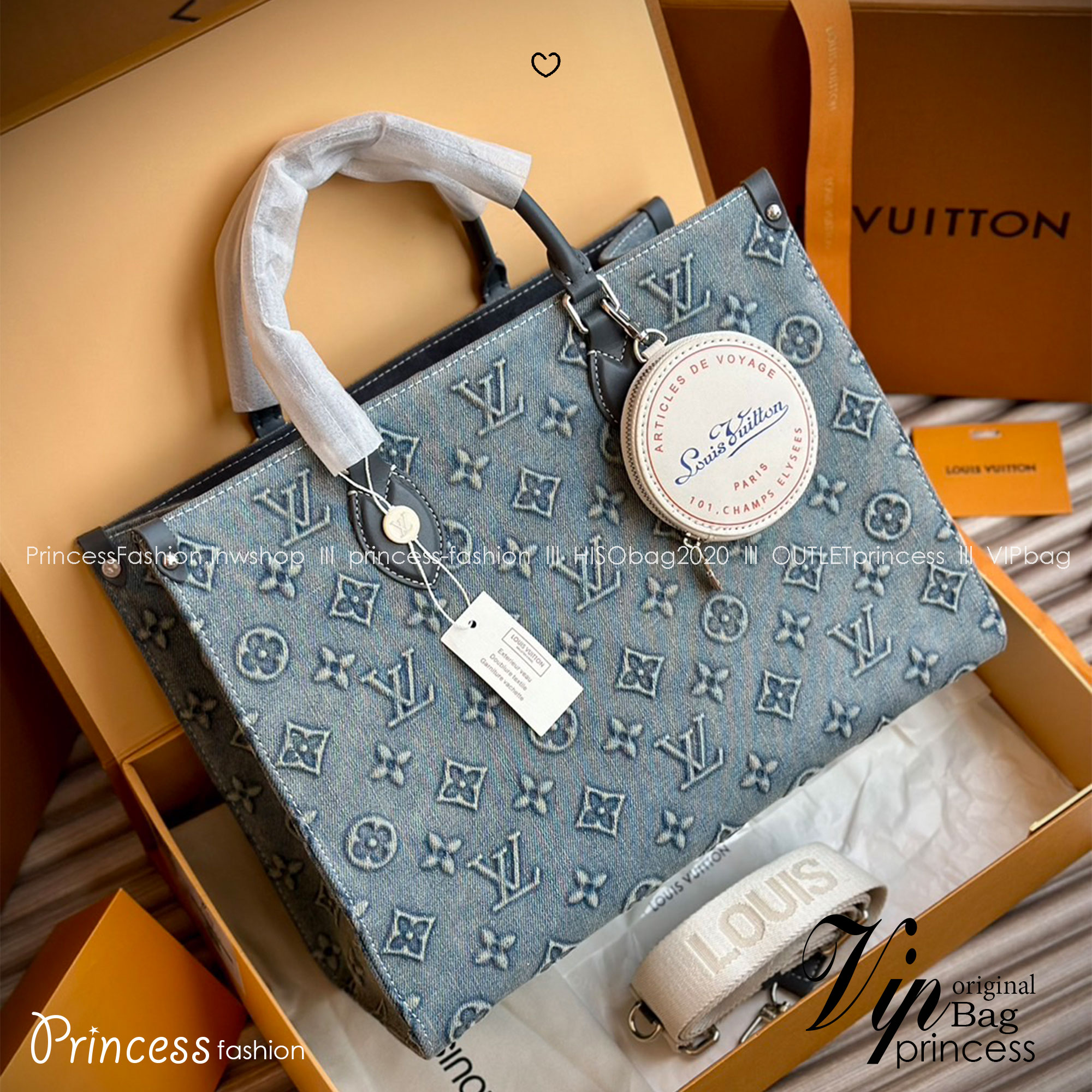 LV Onthego Denim Vintage Tote Bag กระเป๋าทรงโท้ทเดนิมสไตล์วินเทจ รุ่นใหม่ปั้มลายโมโนแกรมบนเดนิมสุดไอคอนิก ที่ใครเห็นต้องเป็นคลั่งรัก ผู้ดี หรูหราได้ทุกลุค ทุกสไตล์