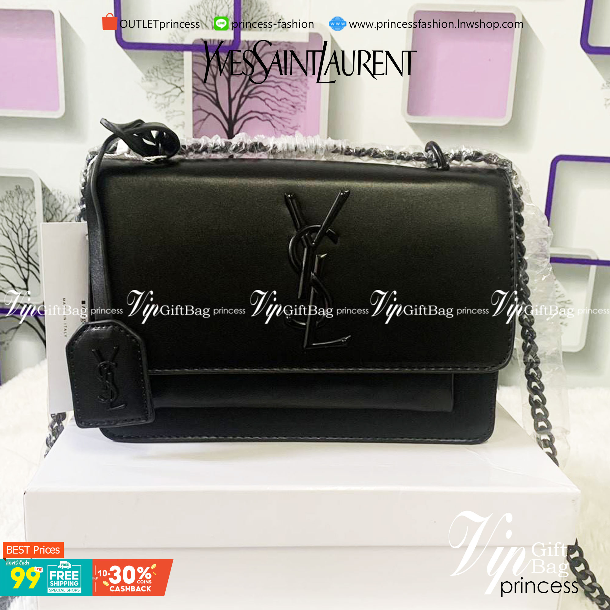 VIP 】YSL_SUNSET MEDIUM IN CROCODILE EMBOSSED SHINY LEATHER Bag VIP GIFT WITH PURCHASE (GWP) พรีเมี่ยมกิ้ฟ Limited Edition จาก YSL DUTY FREE COUNTER วัสดุหนังแกะสังเคราะห์ อะไหล่ดำทั้งใบ งานฮอตรุ่นฮิตที่กำลังมาแรง ตกแต่งป้ายห้อยเก๋ๆ ด้วยตัวอักษรแบรนด์ สายส