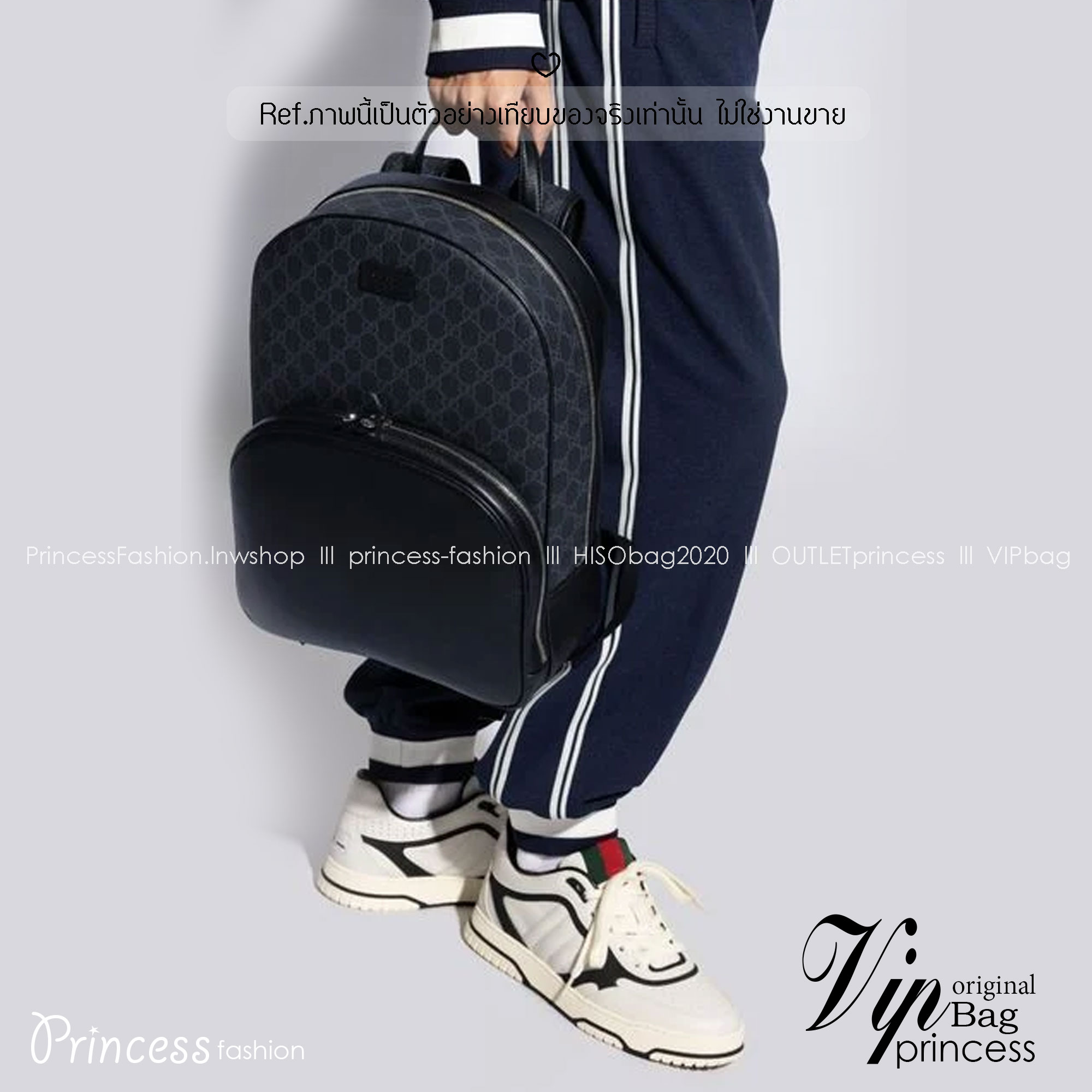 GUCCI Medium GG backpack with tag กระเป๋าเป้ ดีไซน์เรียบหรู มีช่องซิปหน้างานหนังใส่ของจุกจิกได้ ตัวกระเป๋าแคนวาสพิมพ์ลาย GG Supreme สวยงามเหนือกาลเวลา