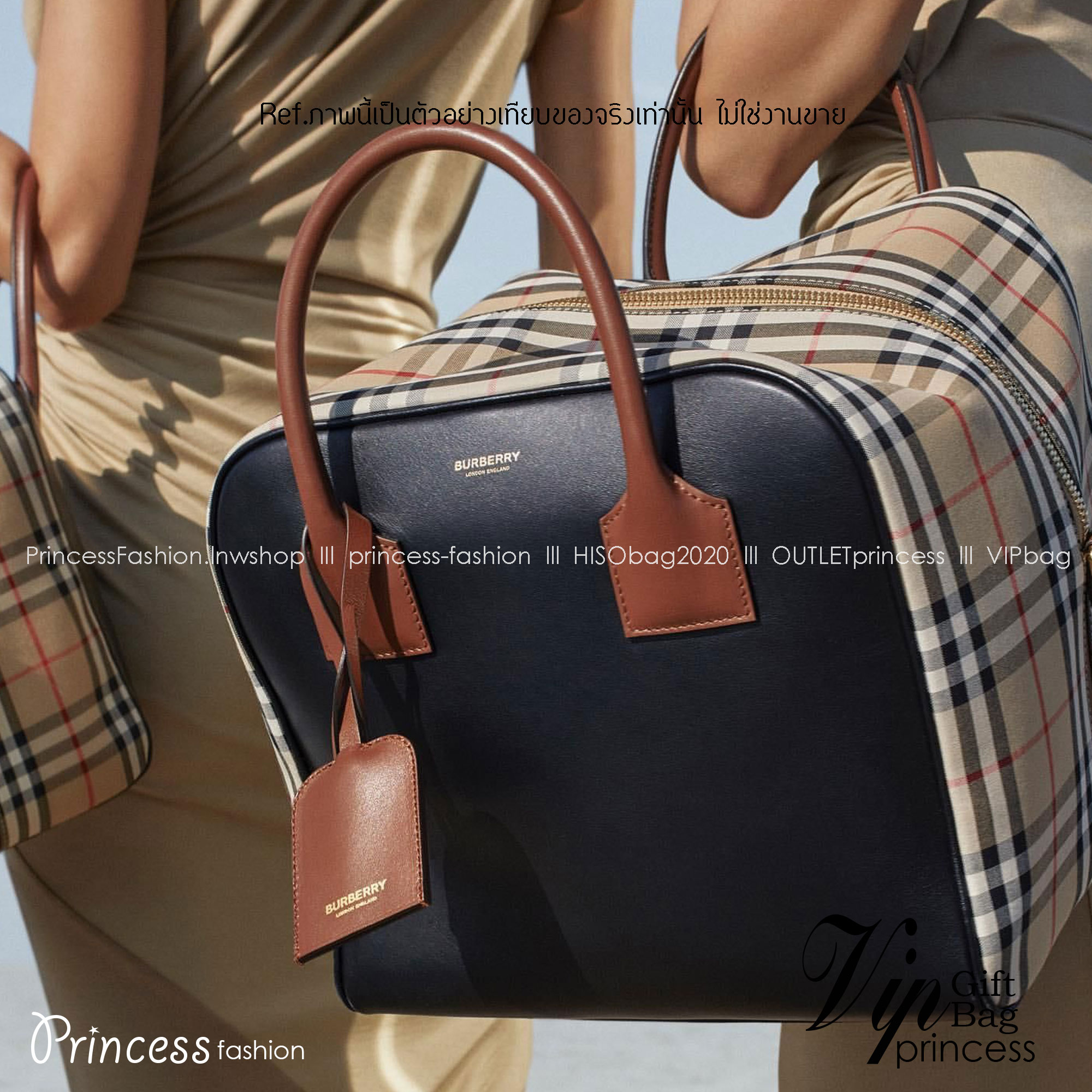 Burberry Cube Shoulder Bag Black / Burberry Vintage Checked Cube Bag / WOMAN BURBERRY HANDBAGS กระเป๋าถือ กระเป๋าสะพายครอสบอดี้ วัสดุหนังสีดำตัดด้วยผ้าลายซิกเนเจอร์แบรนด์