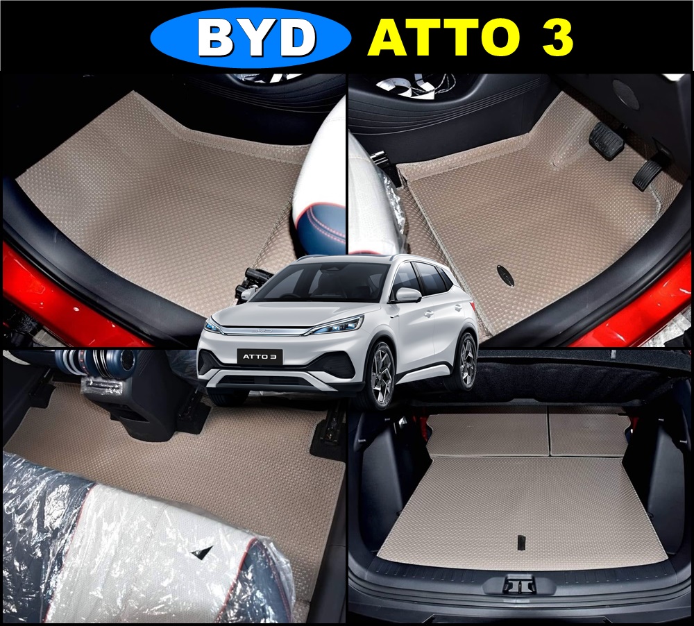 พรมปูพื้นรถยนต์ BYD ATTO 3 ยางกระดุมเม็ดเล็กpvc เข้ารูป ตรงรุ่น เต็มคัน +แผ่นปูท้าย ปิดเบาะ