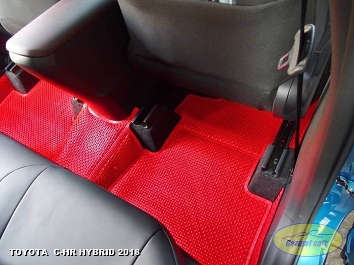 พรมปูพื้นรถยนต์ TOYOTA C-HR HYBRID 2018 กระดุมเม็ดเล็กรีดขอบ สีแดง เต็มคัน