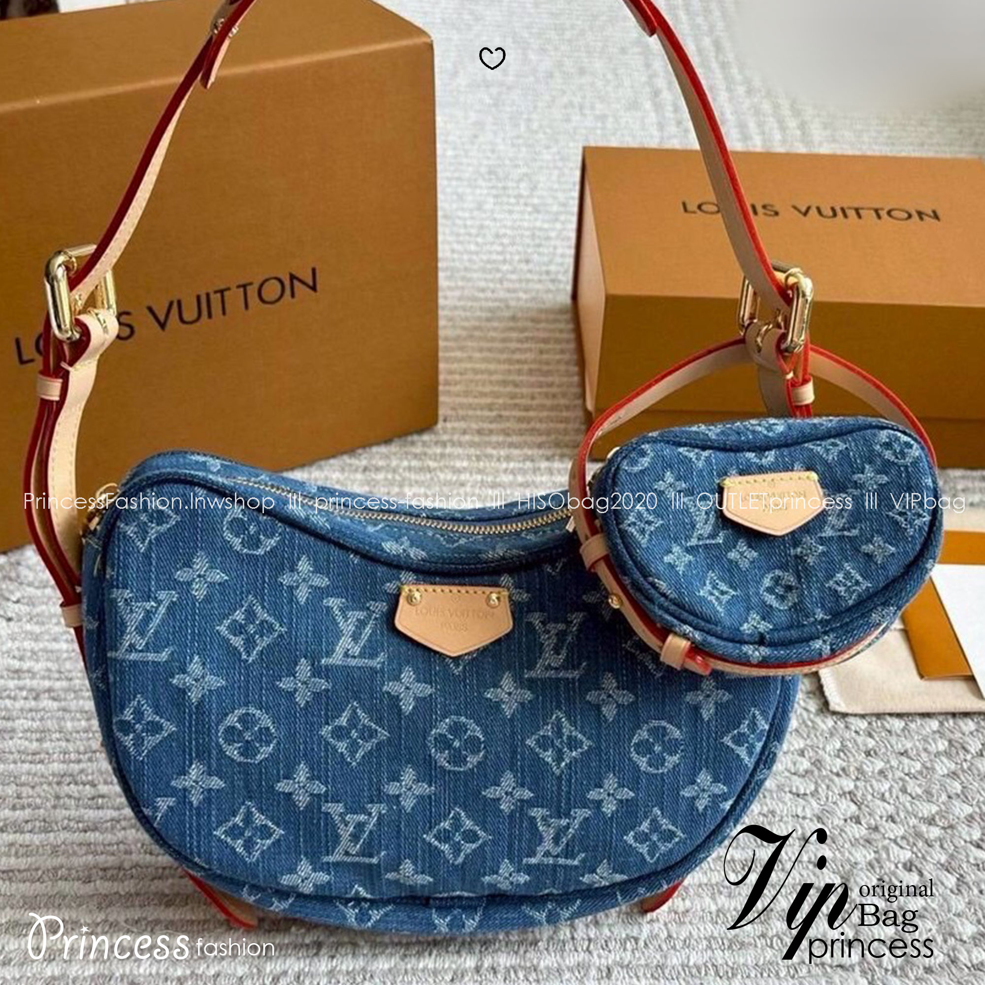 LV Croissant MM Monogram Denim Bag Washed Blue กระเป๋าทรงโค้งมนคล้ายครัวซองต์ สวยชิคฉ่ำก่อนใคร ด้วยดีไซน์สุดเก๋แบบทำถึง เพิ่มดีเทลน่าใช้ด้วยใบลูก ที่แยกออกมาใช้ได้