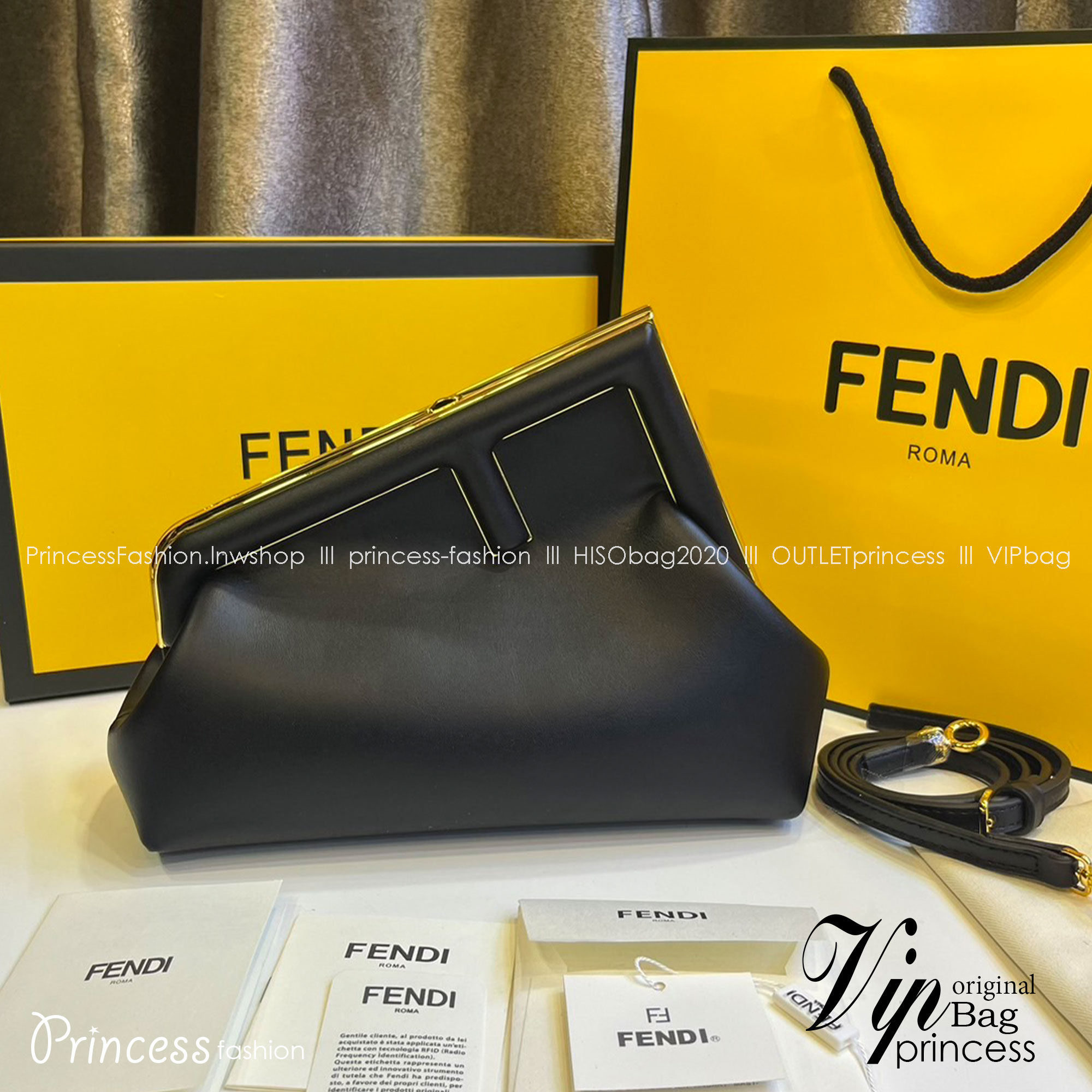 พร้อมส่ง 6 สี FENDI First Midi bag กระเป๋าทรงคลัชมาพร้อมสายสะพาย รูปลักษณ์สวยงามทันสมัย 🧡 เกรดออริจินอล 1:1 สลับแท้ ใช้งานต่างประเทศได้