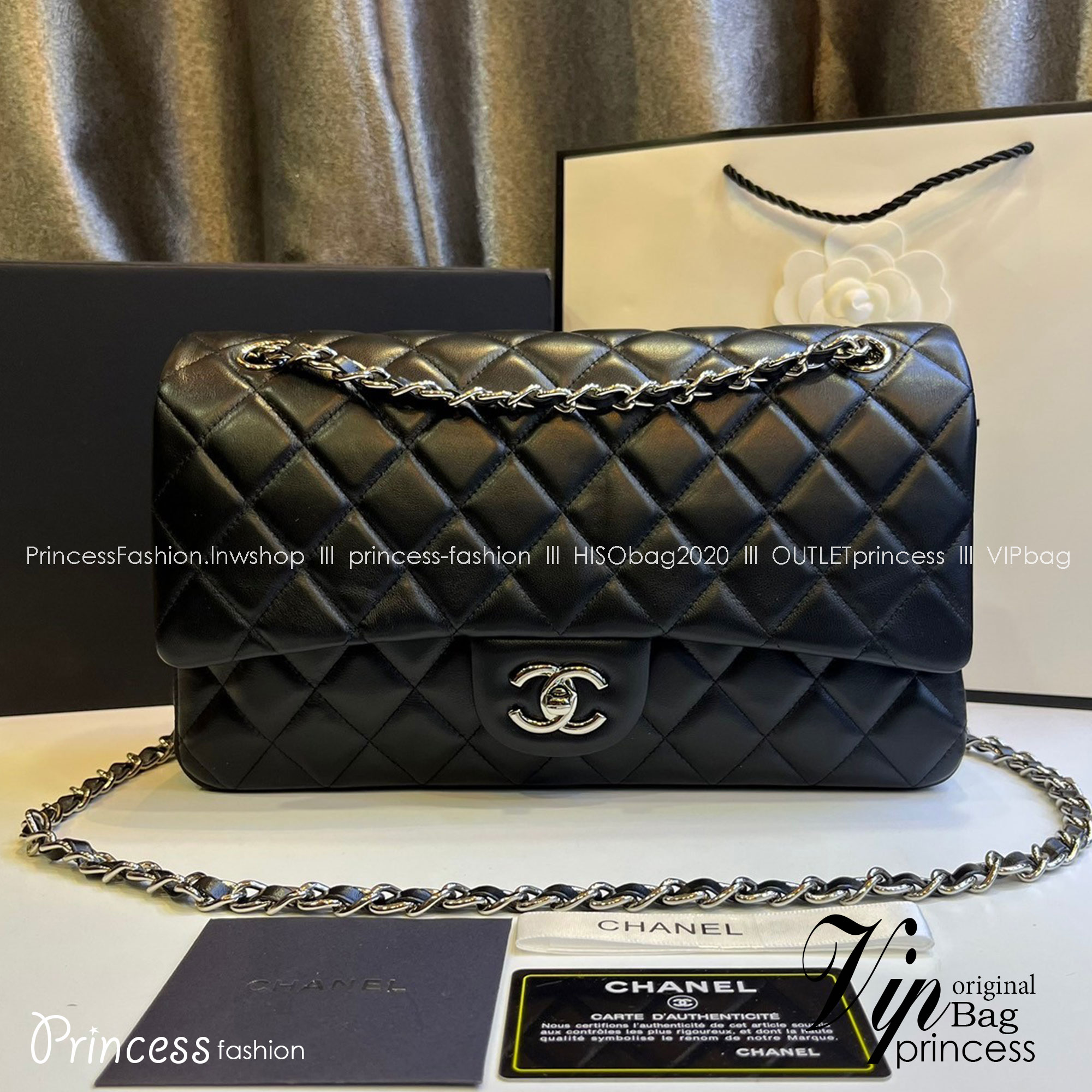 พร้อมส่งครบ 4 แบบ โทนสีดำคลาสสิก หนังคาเวียร์/หนังเรียบ อะไหล่เงิน/ทอง CHANEL Classic 25cm กระเป๋าสะพายรุ่นยอดนิยมเรียบหรู เกรดออริ 1:1 ใช้งานต่างประเทศได้