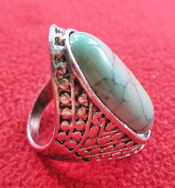 แหวนหินเทอร์ควอยส์สีเขียว โรเดียมสีเงิน(มีโชค)แบบ4ค่ะ