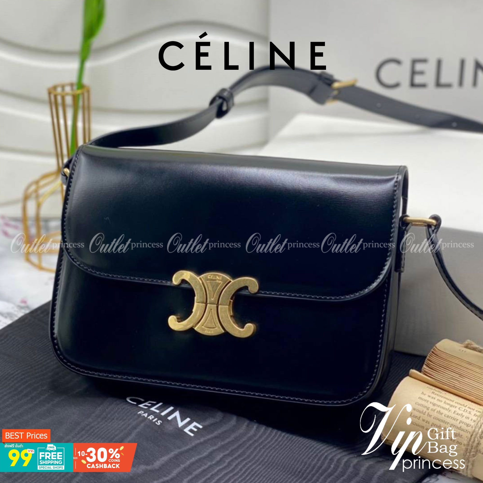 หนังแท้ CELINE TRIOMPHE CROSSBODY BAG ดีไซน์ยอดนิยมสไตล์สาว LISA ทรงสี่เหลี่ยมหนังสวยหรูอยู่ทรงเปิดปิดด้วยฝาปิดโลโก้แบรนด์อะไหล่ทอง ภายในมีช่องหลัก ช่องย่อย และช่องซิป สามารถใส่มือถือของใช้จุกจิกได้เยอะ มาพร้อมสายสะพายหนังยาวปรับระดับได้ จะสะพายไหล่ CROSS