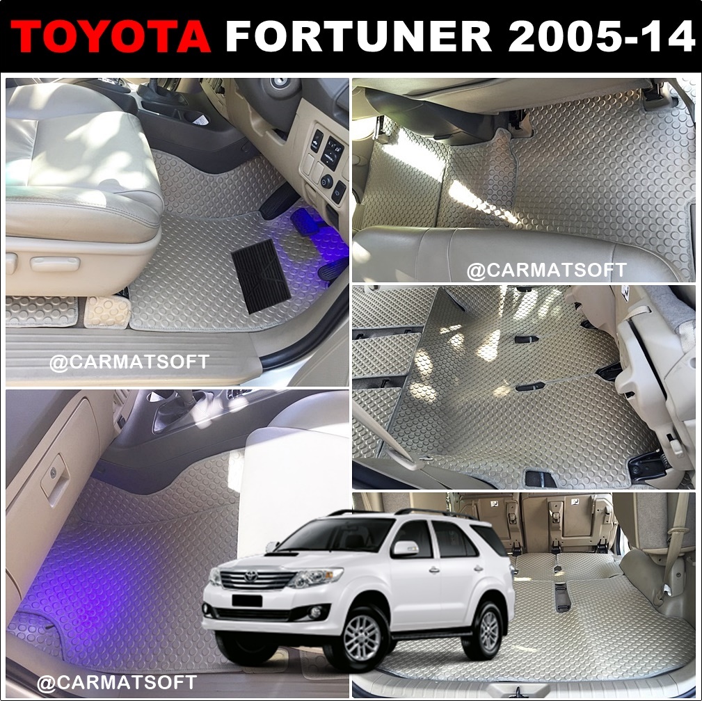 พรมปูพื้นรถยนต์ Toyota Fortuner ปี2005-2014 พรมลายกระดุม ฟอร์จูนเนอร์ สีครีม เต็มคัน