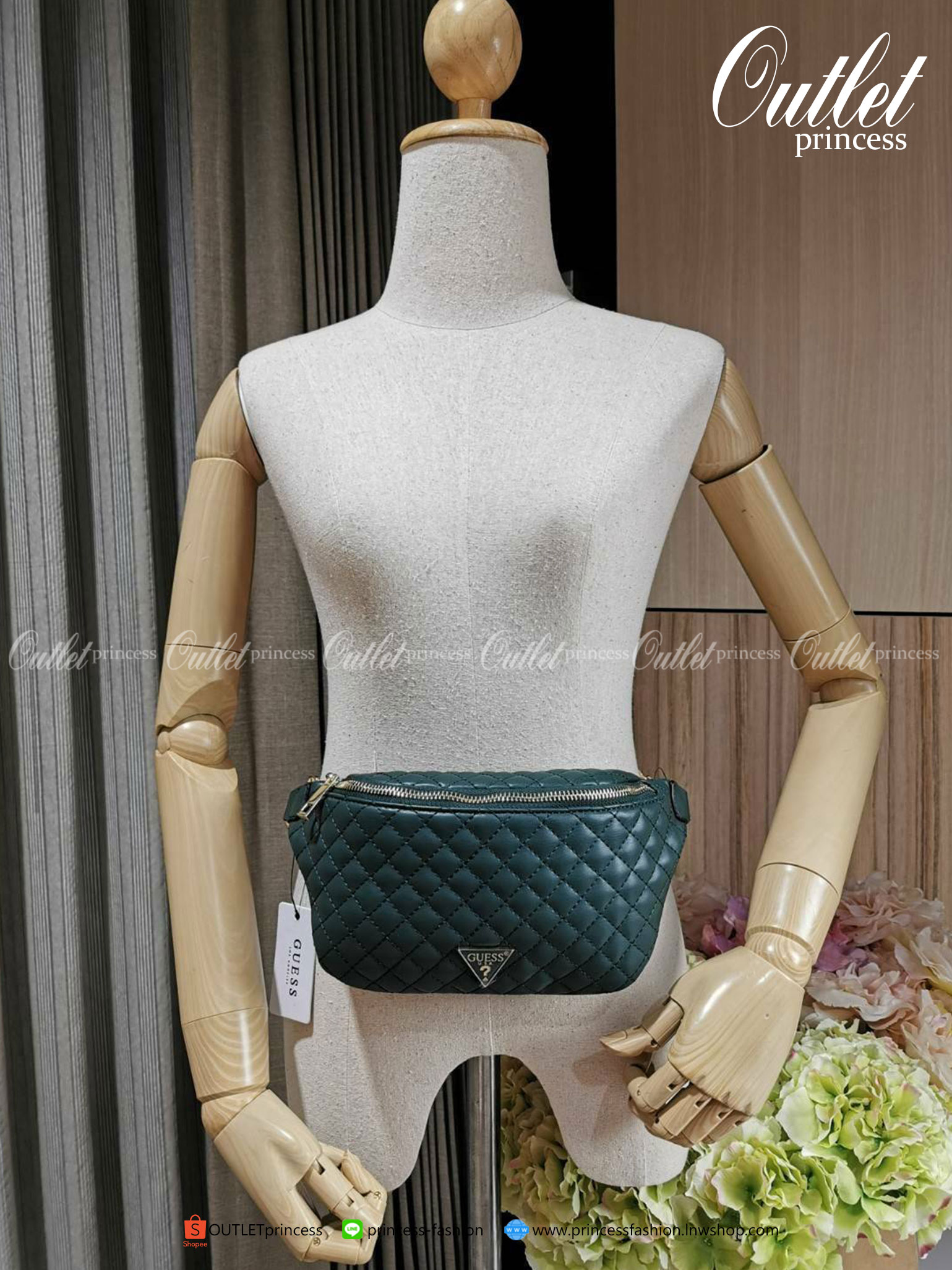 ของแท้ 100% Guess Woman Factory Belt Bag กระเป๋าสะพาย/คาดเอว/คาดอก รุ่นใหม่ดีไซน์ยอดนิยม สีเขียว