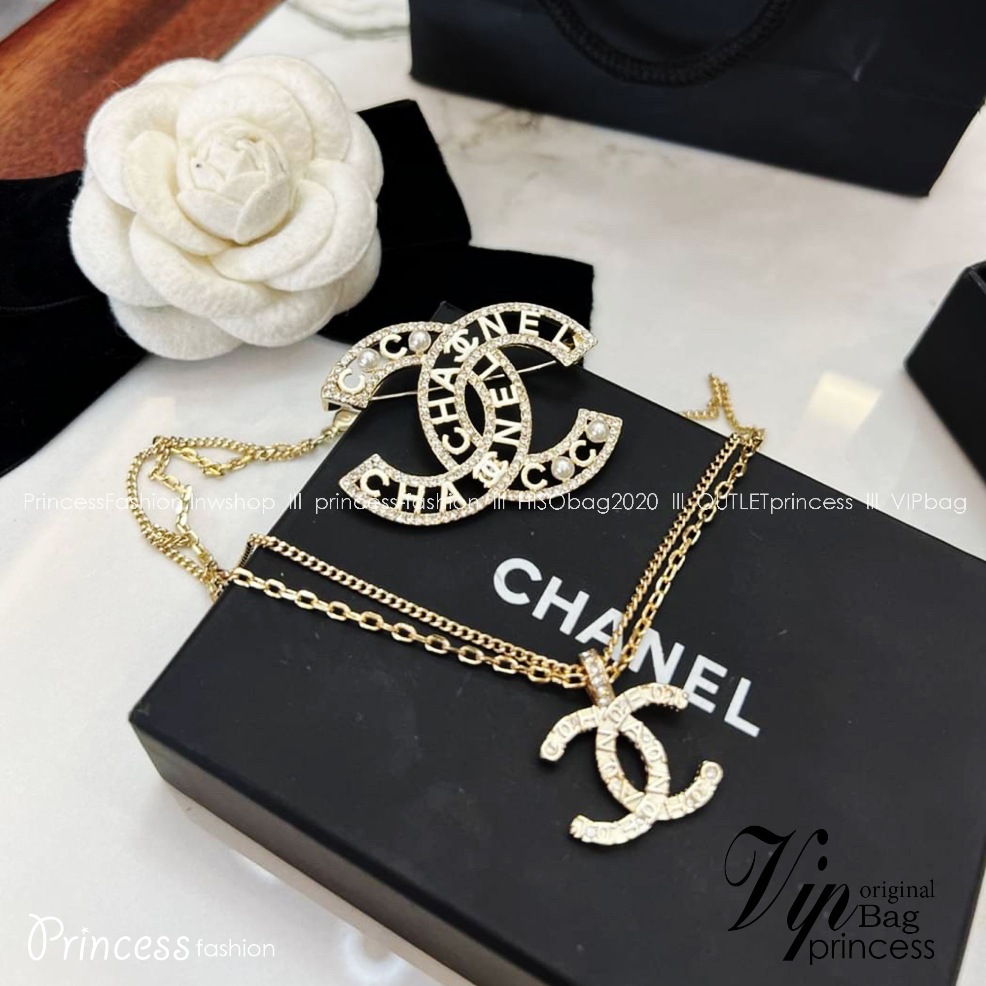 พร้อมส่ง ซื้อ1ได้ถึง2ชิ้น ในเซ็ตเดียว CHANEL JEWELRY SET / Chanel brooch / Chanel necklace ชุดเครื่องประดับครบชุดสุดอลังการ