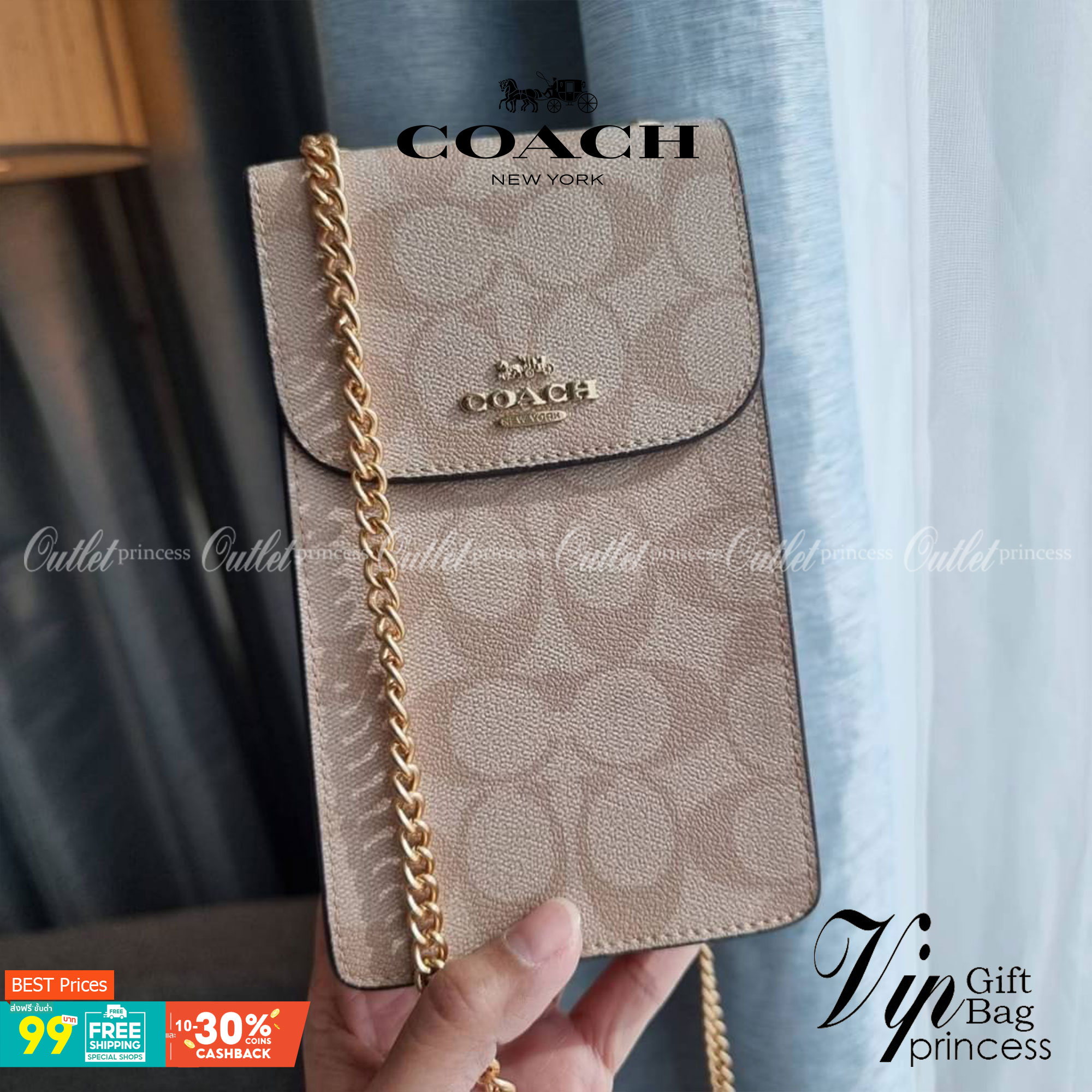 COACH NORTH/SOUTH PHONE CROSSBODY IN SIGNATURE CANVAS F55636 F39955 สุดคลาสสิคกับกระเป๋าสะพายเอนกประสงค์ Case phone ใส่โทรศัพท์มือถือได้ทุกรุ่น ดีไซน์ลายเอกลักษณ์ วัสดุหนังแคนวาสเคลือบลาย ฝาและภายในเป็นหนังสังเคราะห์เรียบ เปิด-ปิดด้วยกระดุม สายสะพายยาวประ