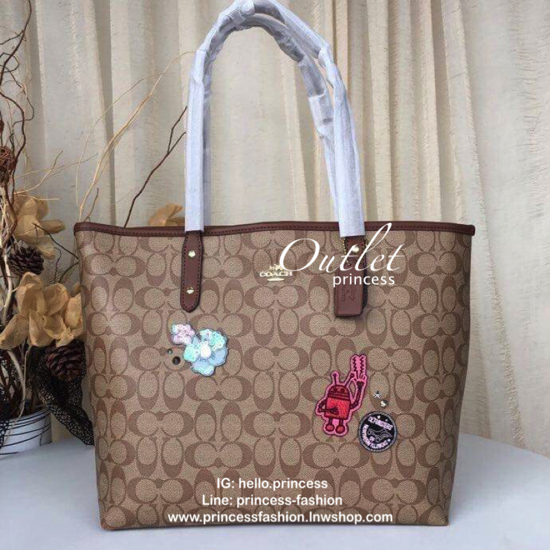 Coach KEITH HARING TOTE IN SIGNATURE CANVAS WITH PATCHES KHAKI MULTI /IMITATION GOLD