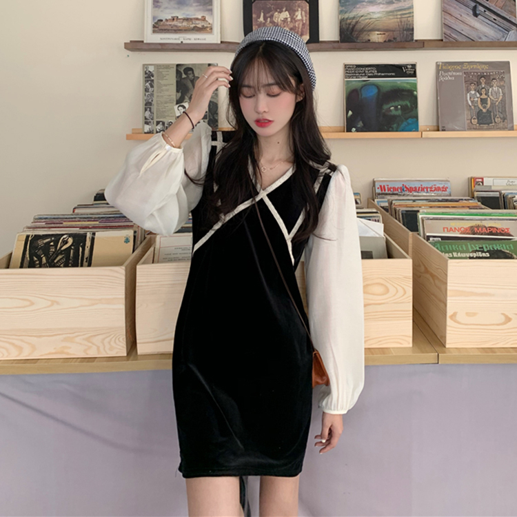 พร้อมส่ง 🎀 2 tone dress เดรสแขนยาว (IN31763)