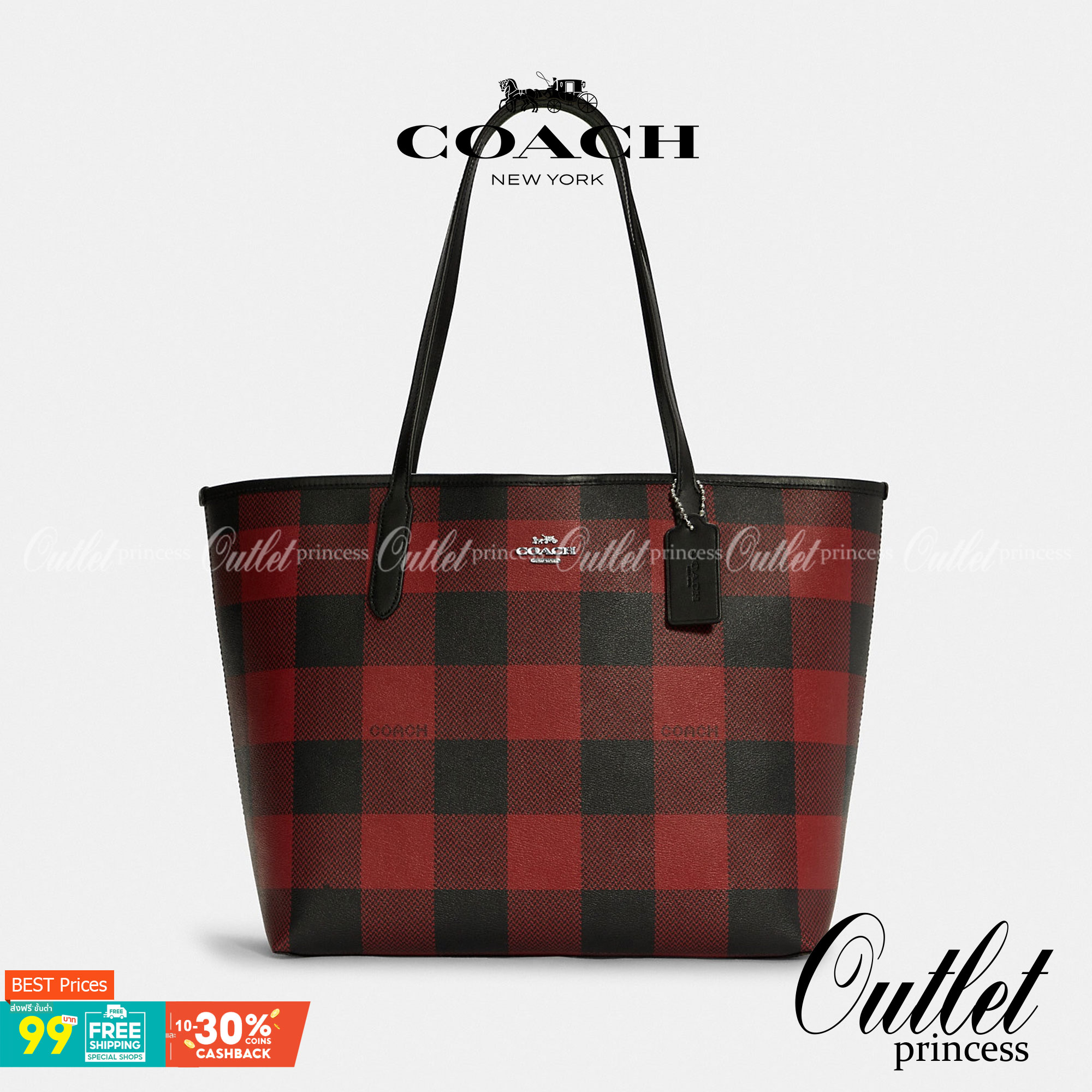 COACH CITY TOTE WITH BUFFALO PLAID PRINT (COACH C7271)