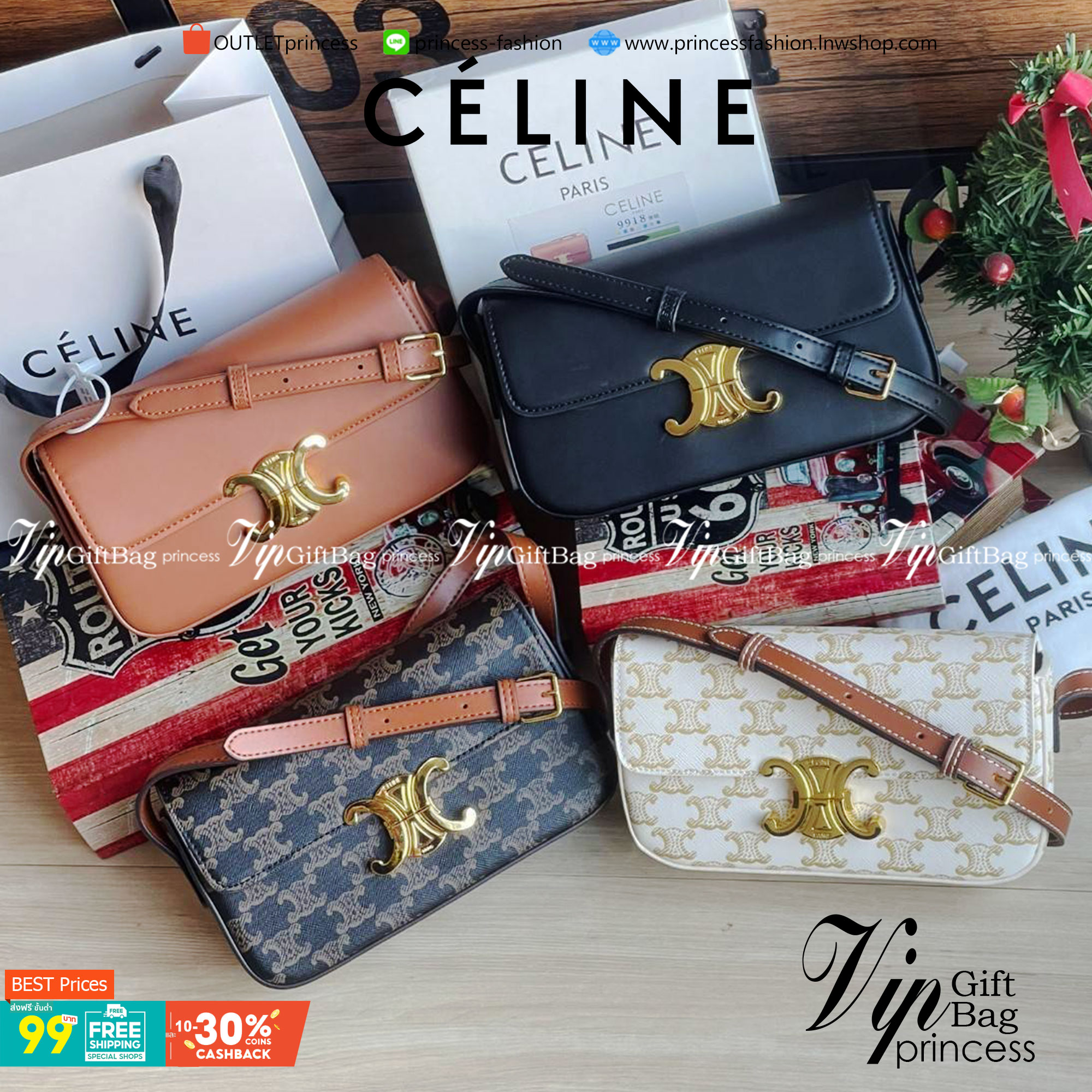 VIP 】CELINE TRIOMPHE SHOULDER BAG IN TRIOMPHE อีกหนึ่งผลงานการออกแบบของ Hedi Slimane ที่ได้ดึงเอาเอกลักษณ์ต่าง ๆ ของ CELINE ออกมาและทำการตีความหมายใหม่จนได้กระเป๋าเรียบหรูและดูทันสมัย ให้คุณเลือกสะพายในชีวิตประจำวันเข้ากับการแต่งตัวสบาย ๆ หรือจะสะพายออกงา