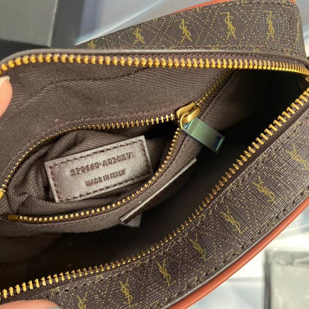 VIP 】หนังแท้ YSL SAINT LAURENT Leather-Trimmed Monogrammed Coated-Canvas Messenger Bag