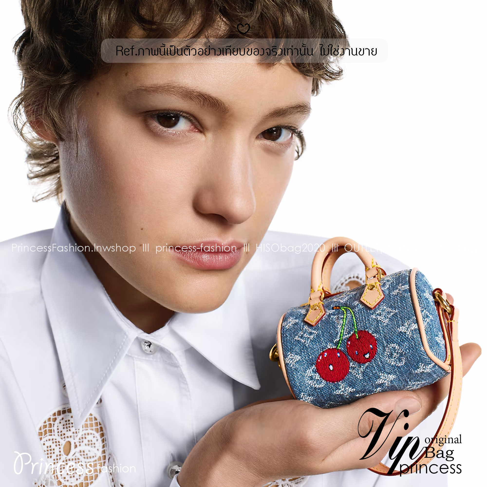 LV x TM Micro Speedy Denim Cerise Bag Charm Monogram cherry denim กระเป๋าถือทรงหมอนใบจิ๋วน่ารักปุ๊กปิ๊ก ให้ลุคคุณหนูลูกคุณน่ารักเวอร์lะกดทุกสายตาโดดเด่นมีชีวิตชีวา ด้วยเดนิมวินเทจปักลายเชอร์รี่สีสันสดใสสะดุดตาสะท้อนสไตล์ไอคอนิก