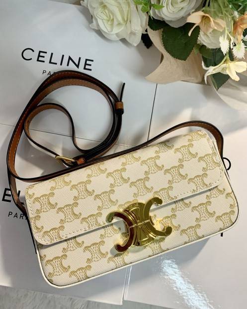 CELINE TRIOMPHE SHOULDER BAG VIP ดีไซน์ยอดนิยมสไตล์สาว LISA ทรงเหลี่ยมหนังSaffianoสวยหรูอยู่ทรง