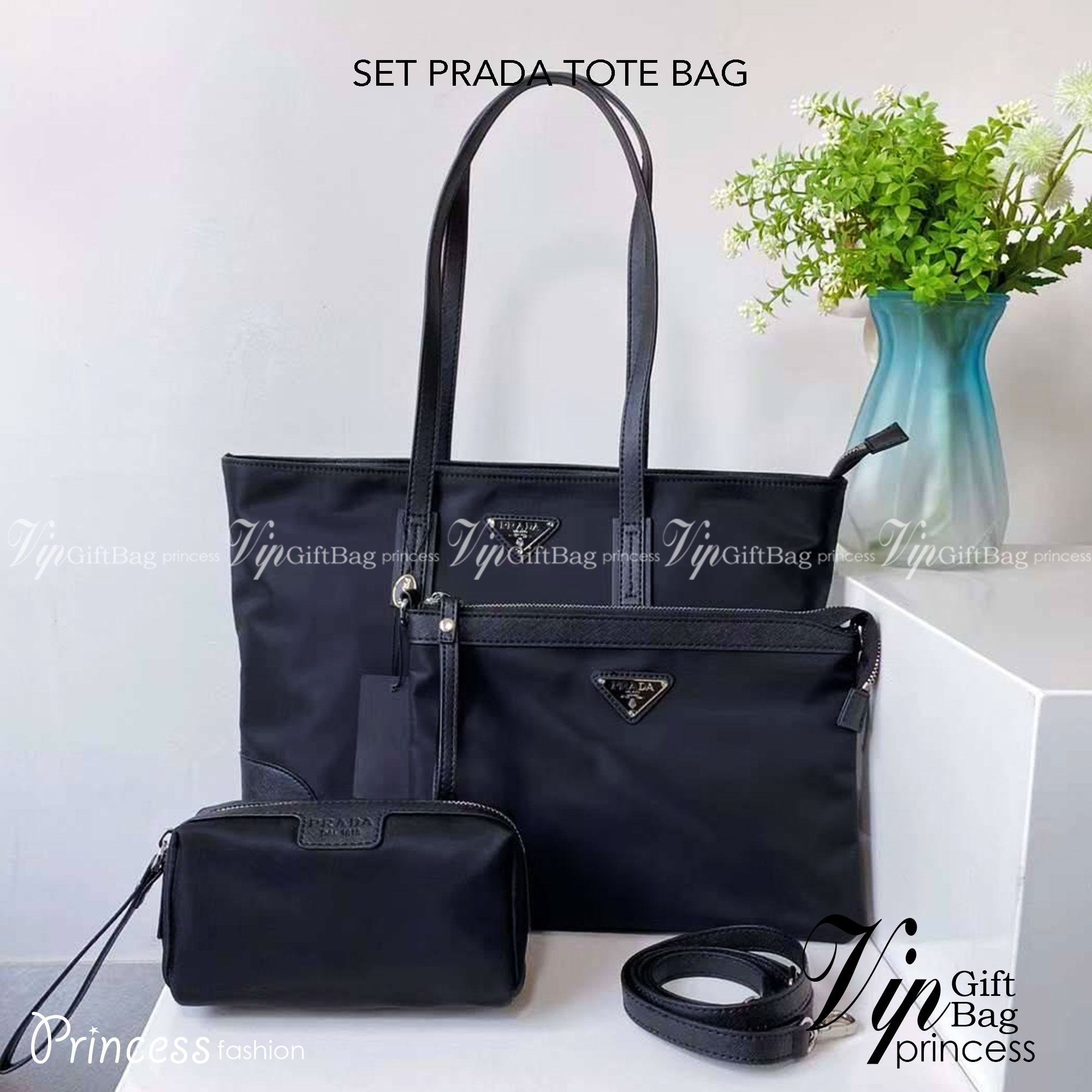 ซื้อ1ได้ถึง3 เซทสุดคุ้ม! SET PRADA TOTE BAG / PRADA SHOPPING BAG กระเป๋าเดินทางขนาดใหญ่ วัสดุ Nylon กันน้ำ อะไหล่เงิน ถือหรือสะพายไหล่ได้ น้ำหนักเบาจุของได้เยอะ เดินทางต่างจังหวัดได้สบายๆ