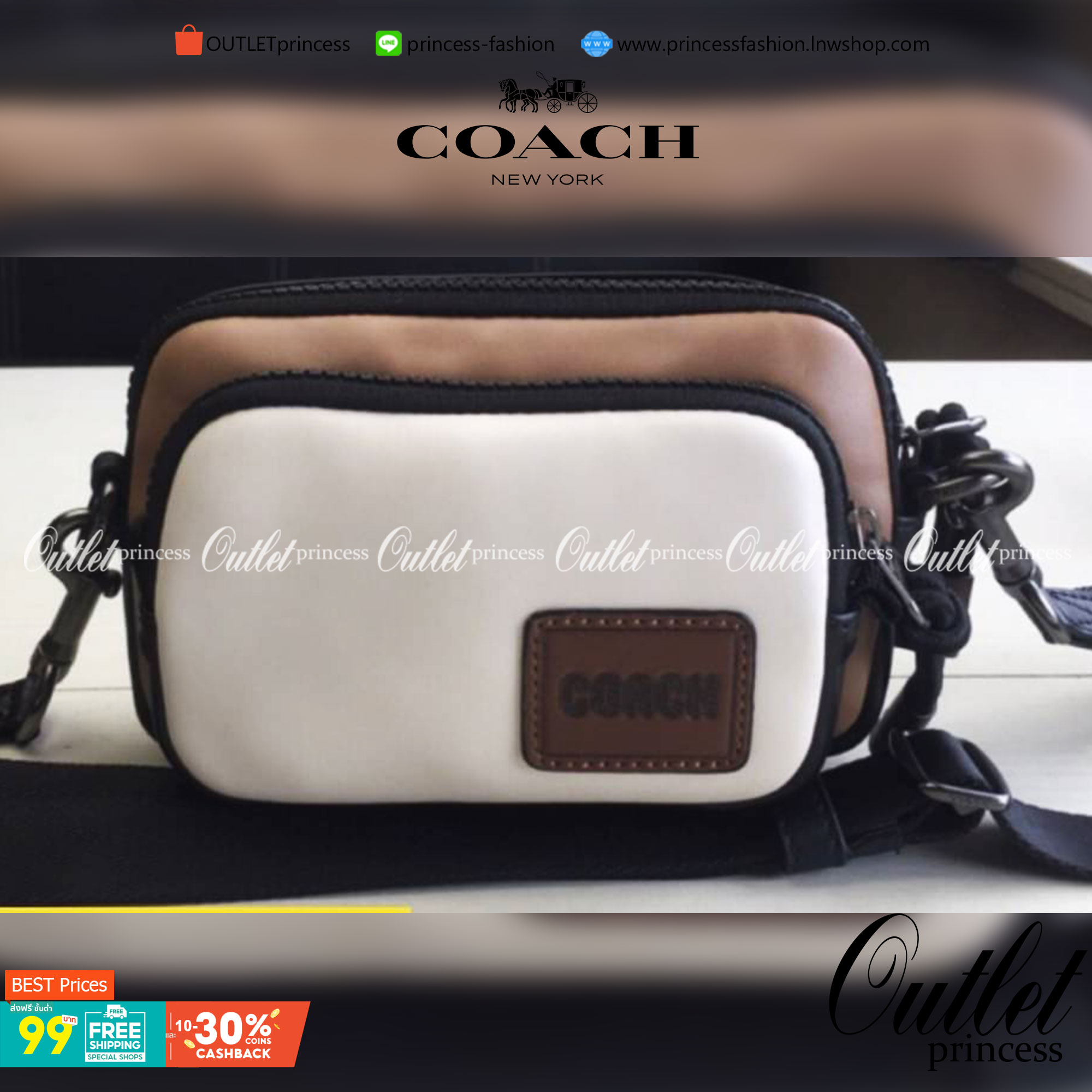 OUTLET 】Coach Pacer Convertible Double Pouch In Colorblock Signature Canvas With Coach Patch พร้อมส่งที่ไทย