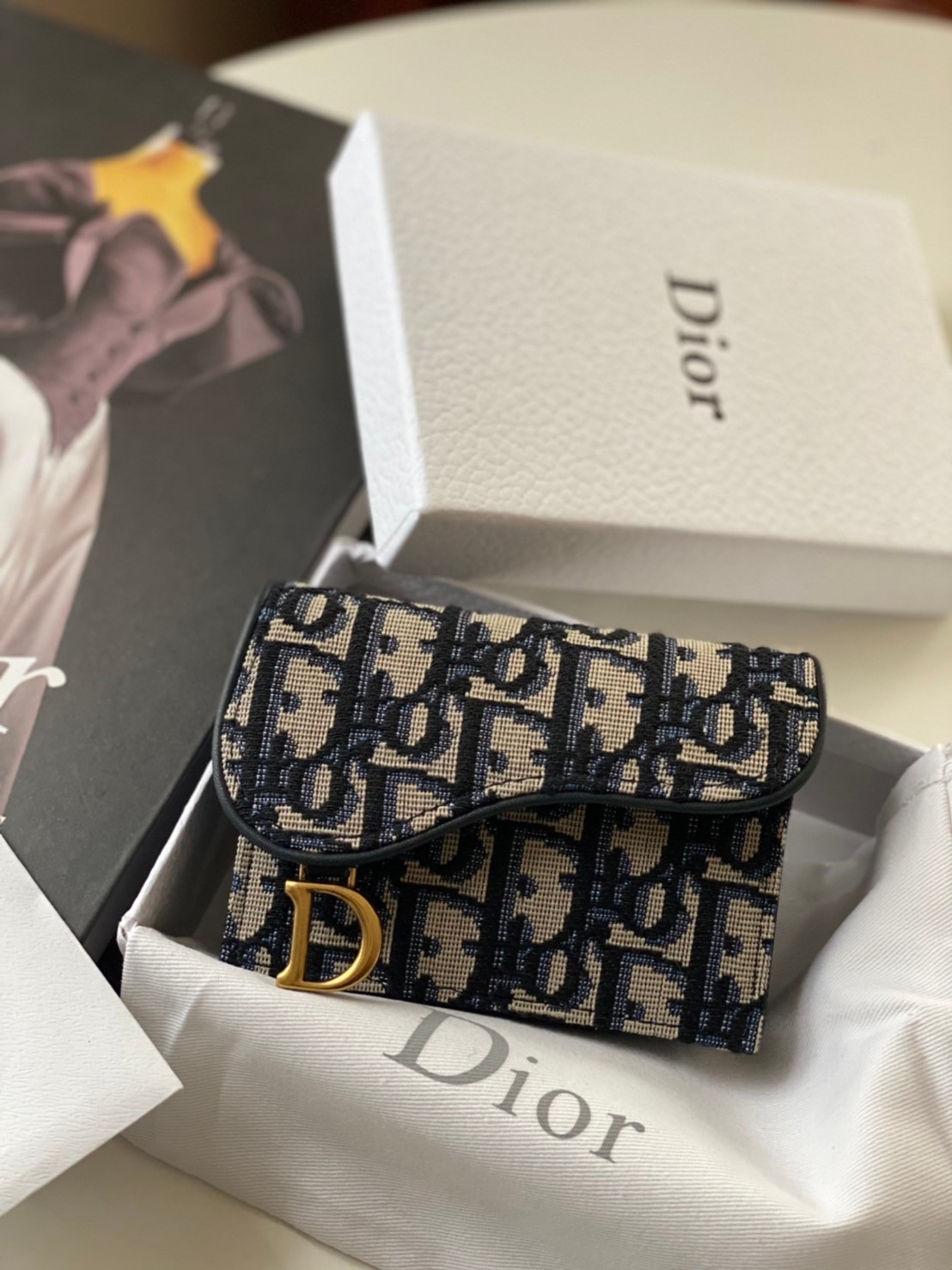 DIOR SADDLE FLAP CARD HOLDER Blue Oblique Jacquard / Dior coin and card holder **สินค้าเกรดออริจินอล 1:1 สลับแท้ งานสวยตามรูป ภาพถ่ายจากงานขายจริง ใช้งานต่างประเทศได้