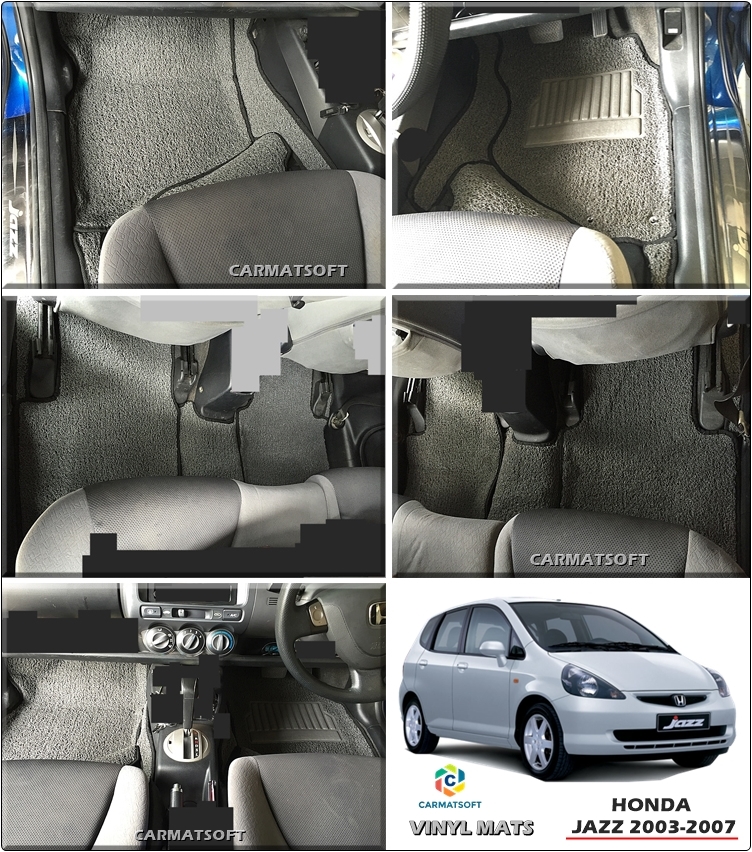 พรมดักฝุ่นไวนิล HONDA JAZZ ปี2003-07 พรมดักฝุ่นรถยนต์ สีเทาขอบดำ เต็มคัน