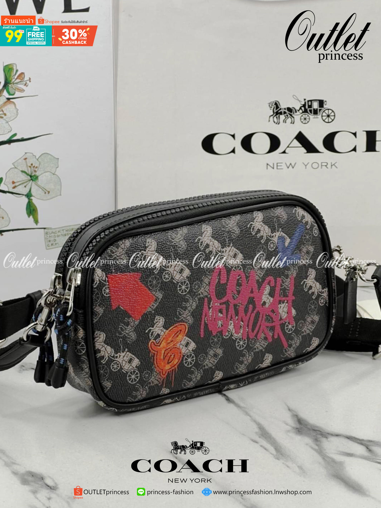 COACH CROSSBODY POUCH WITH HORSE AND CARRIAGE PRINT (F84639) พร้อมส่งที่ไทย