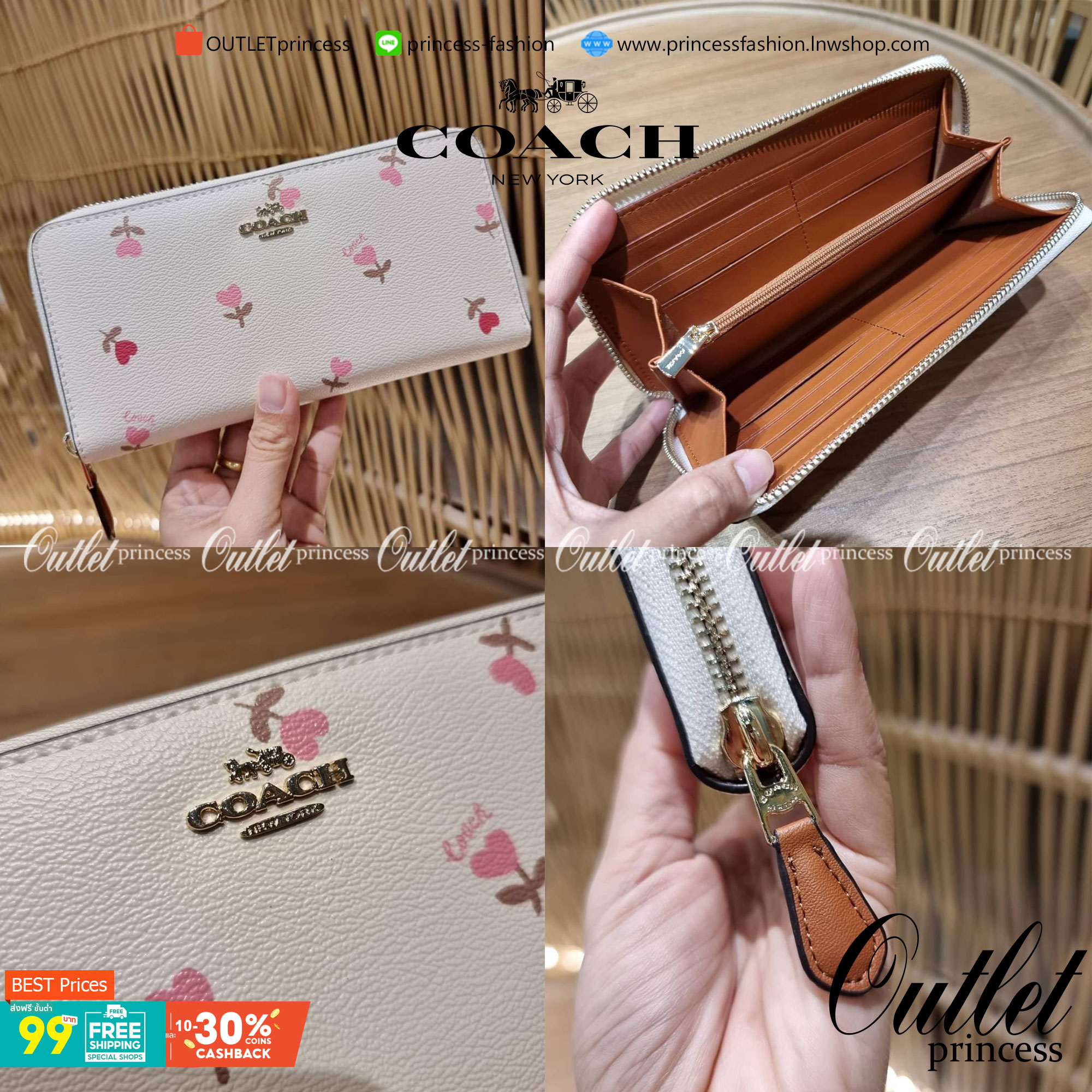 OUTLET 】COACH ACCORDION ZIP WALLET IN SIGNATURE CANVAS F86093 C3287 F98126 กระเป๋าสตางค์ใบยาว น่ารักน่าใช้
