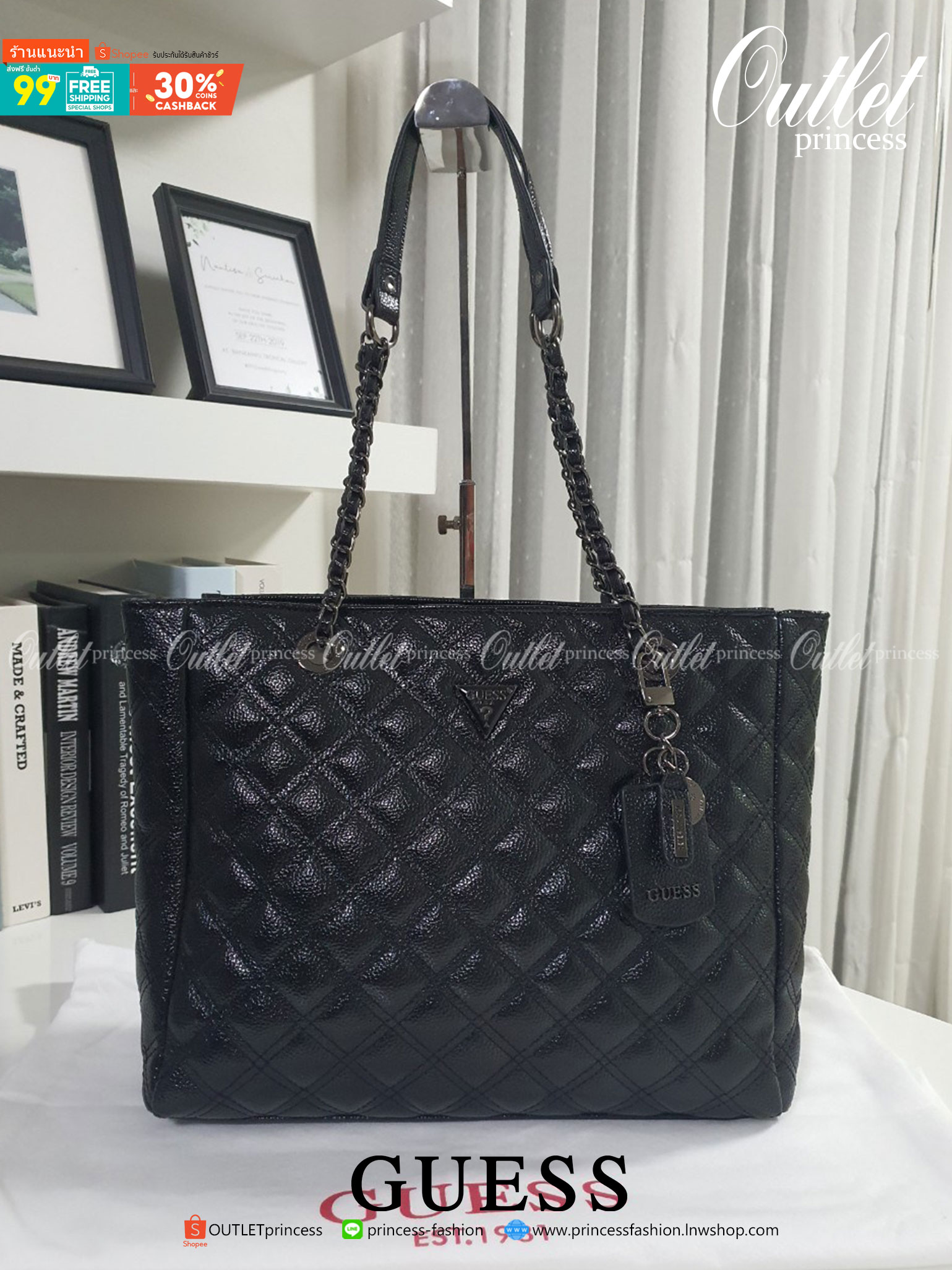 ของแท้ 💯% GUESS WOMEN'S CESSILY TOTE FLAP BAG ของแท้ กระเป๋าสะพายทรง SHOPPING BAG