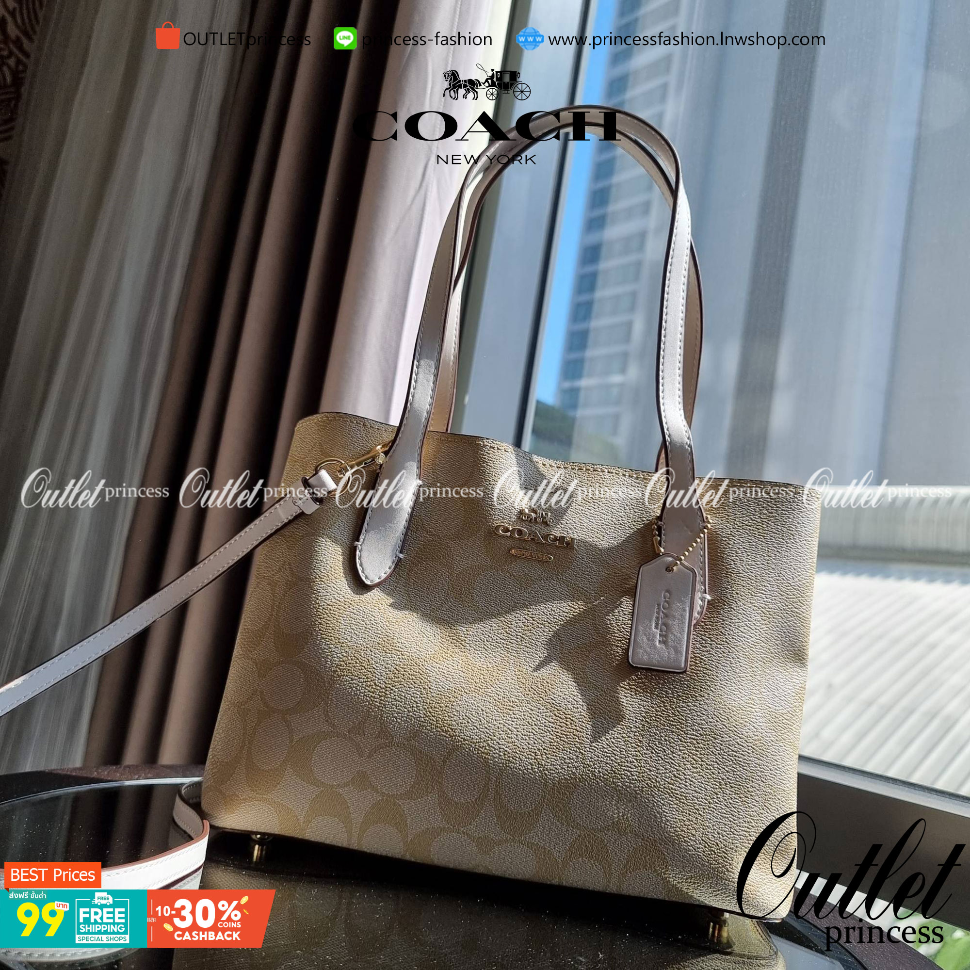 OUTLET 】COACH 73293 MINI AVENUE CARRYALL IN SIGNATURE CANVAS กระเป๋าสะพายรุ่นคลาสสิค คัมแบคแล้วจ้าแม่!! ไซส์กำลังสวย วัสดุหนังแคนวาสคุณภาพดี ด้านข้างเก็บทรงได้ เปิด-ปิดด้วยกระดุมแม่เหล็ก ใช้งานง่าย มีช่องซิป ใบนี้เห็นเล็กๆ แต่จุได้เยอะพอสมควรเลยน้า ɣ