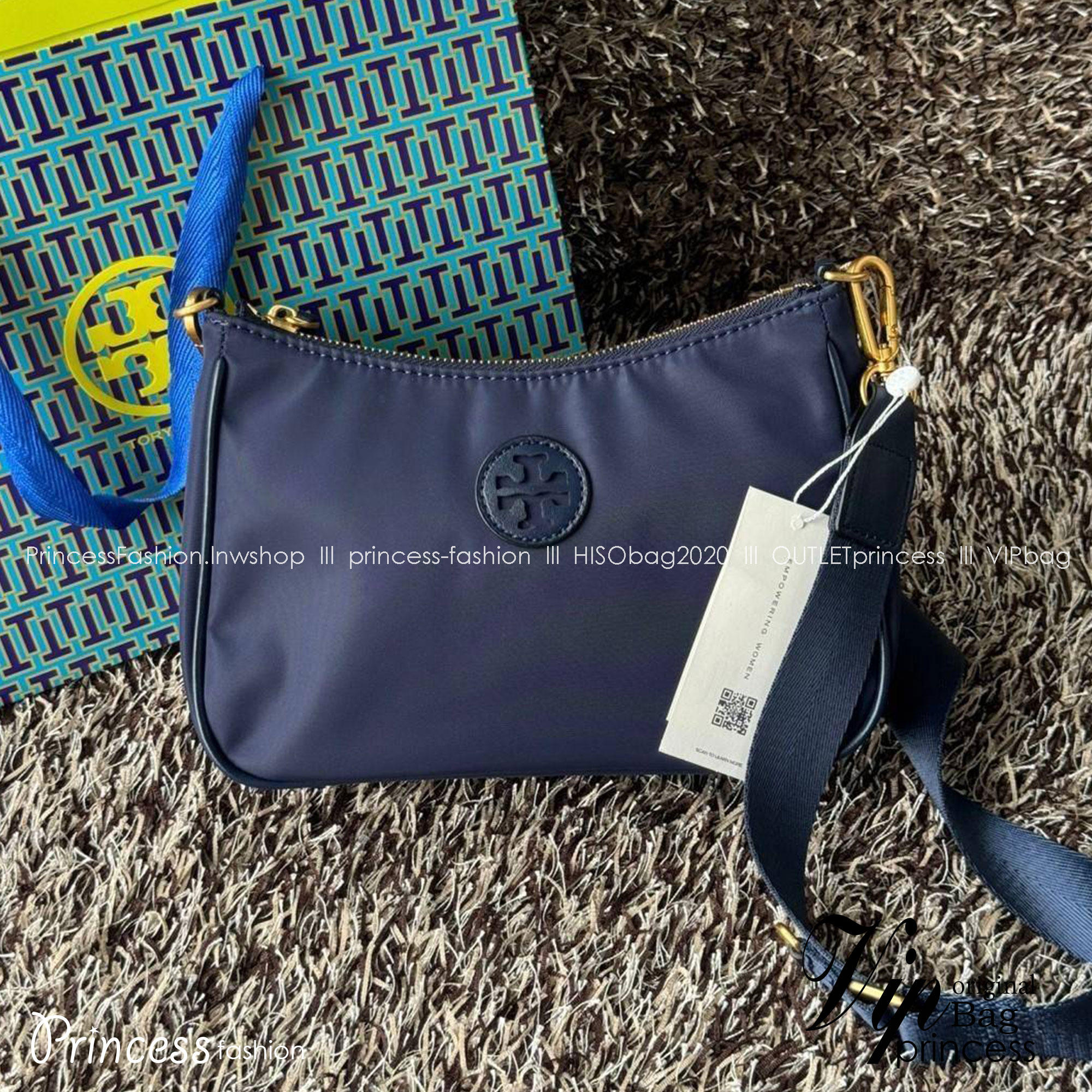 Tory Burch Nylon Web Mini Hobo Bag กระเป๋าสะพายดีไซน์เรียบง่าย น้ำหนักเบา เกรดออริ สลับแท้ 1:1 ใช้งานต่างประเทศได้