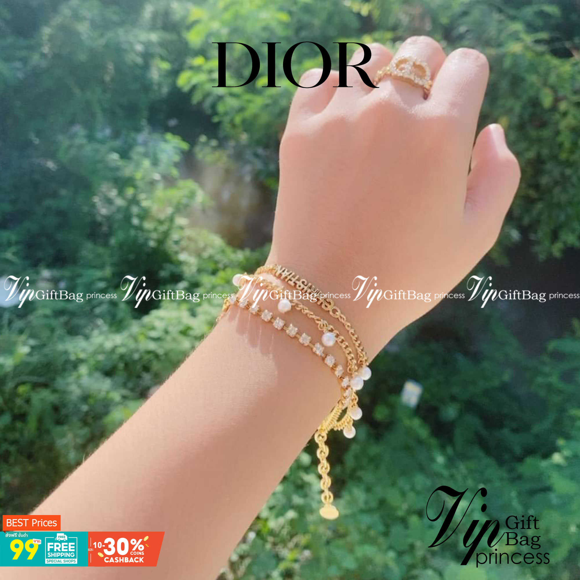 Christian Dior Bracelet สร้อยข้อมือแบรนด์หรูหรา วัสดุสแตนเลสชุบ สีทองรมควัน ไม่ลอก ไม่ดำ สวยงามตามแบบฉบับแบรนด์ ภาพถ่ายจากสินค้าจริงค่ะ
