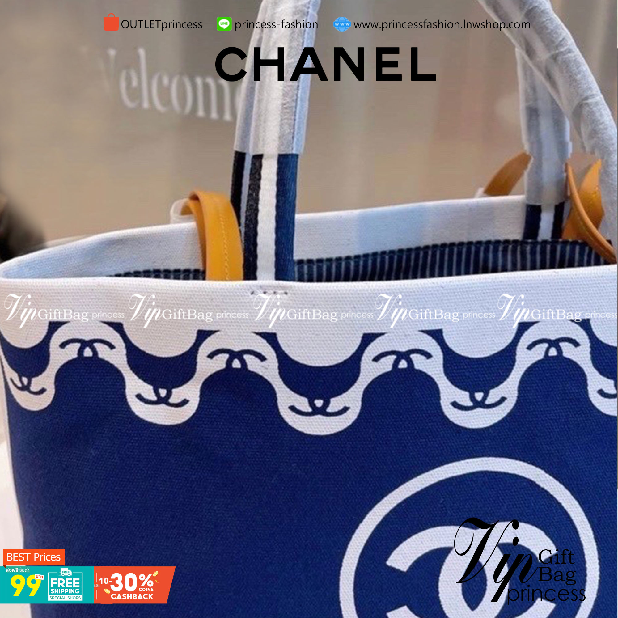 VIP 】CHANEL Spring Tote Blue Striped Beach Bag กระเป๋าทรง Shopping ใบใหญ่กำลังดี วัสดุผ้าแคนวาสตัดเย็บด้วยการเดินด้ายสวยงามเลอร์ค่ามาก สีน้ำเงินในลุคสดใส ไปทะเลได้แบบคูลๆ จุของได้เยอะ Rare items เด็ดๆแบบนี้ควรค่าเเก่การสะสมสาวก Chanel ห้ามพลาดค่ะ!