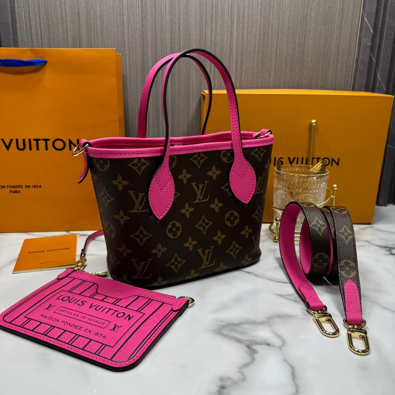 เกรดเทพ Top ORI | LV Neverfull Bandoulière Inside Out BB Bag กระเป๋าทรงโท้ทไซส์เล็ก พร้อมใบลูก กลับใช้งานได้ 2 ด้าน เกรดดีสุด หนังแท้ แคนวาสแท้